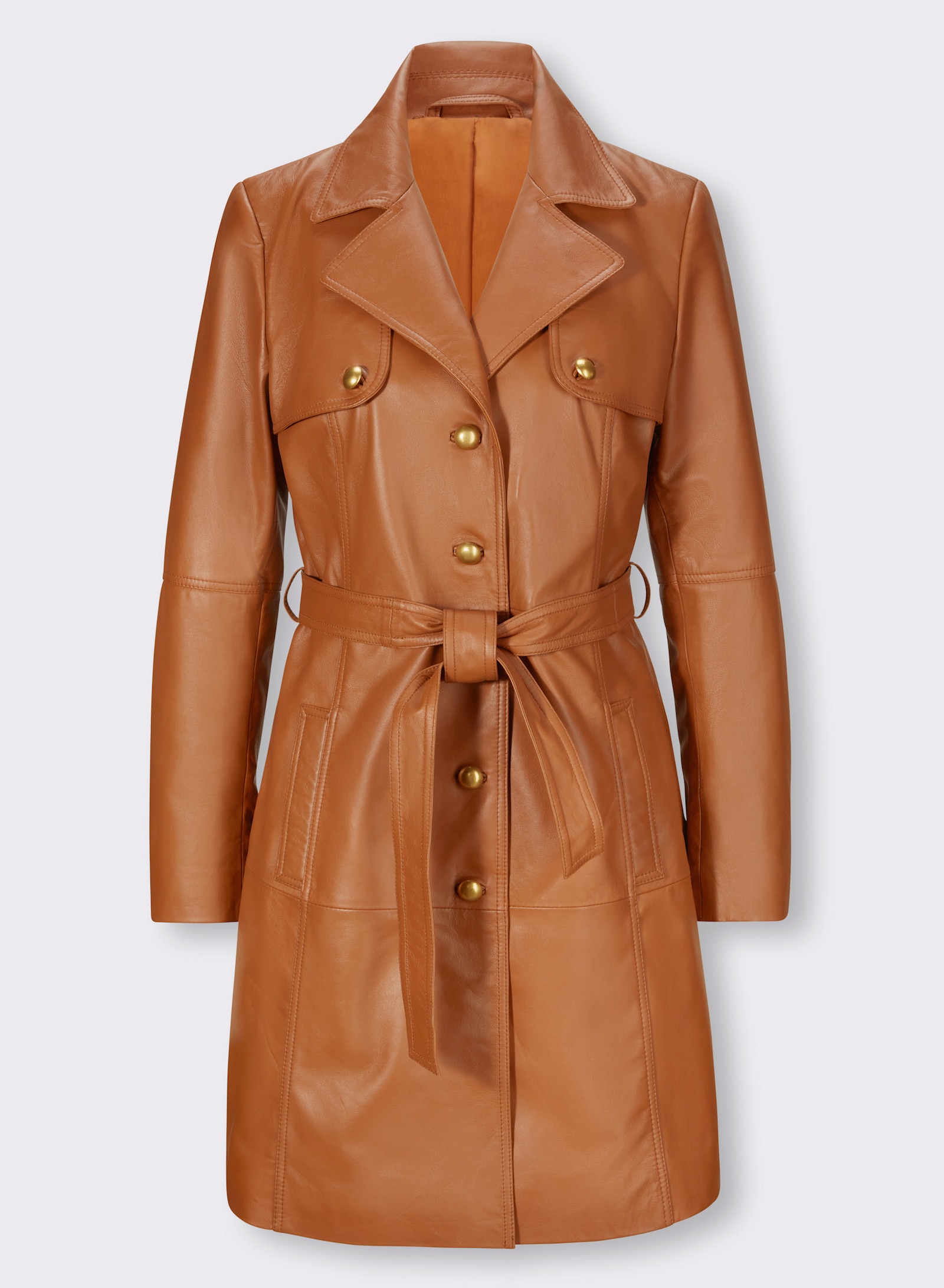 heine Ledermantel in Trenchcoat-Optik - cognac