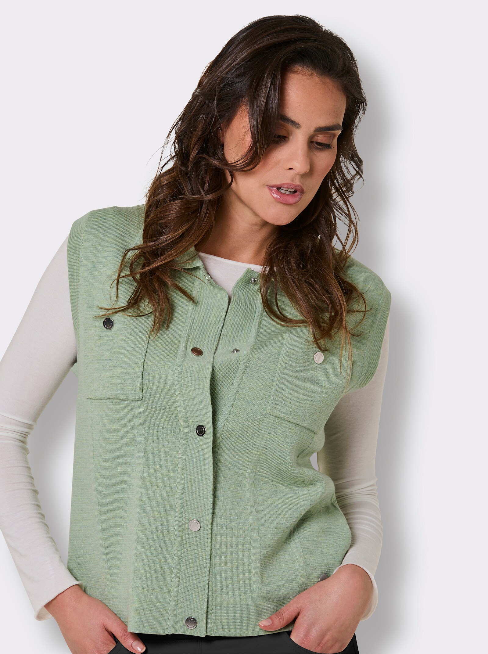 CREATION L PREMIUM Strickweste aus Wolle - eucalyptus-meliert