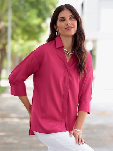 Longbluse mit Falte im Rückteil - pink