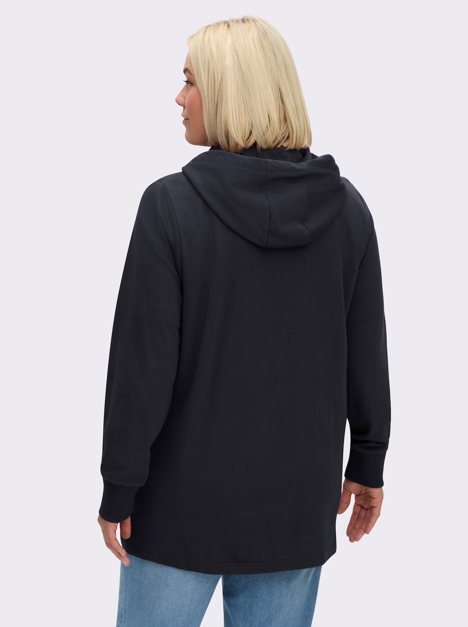 sheego Sweatjacke mit abknöpfbarer Kapuze - tiefblau