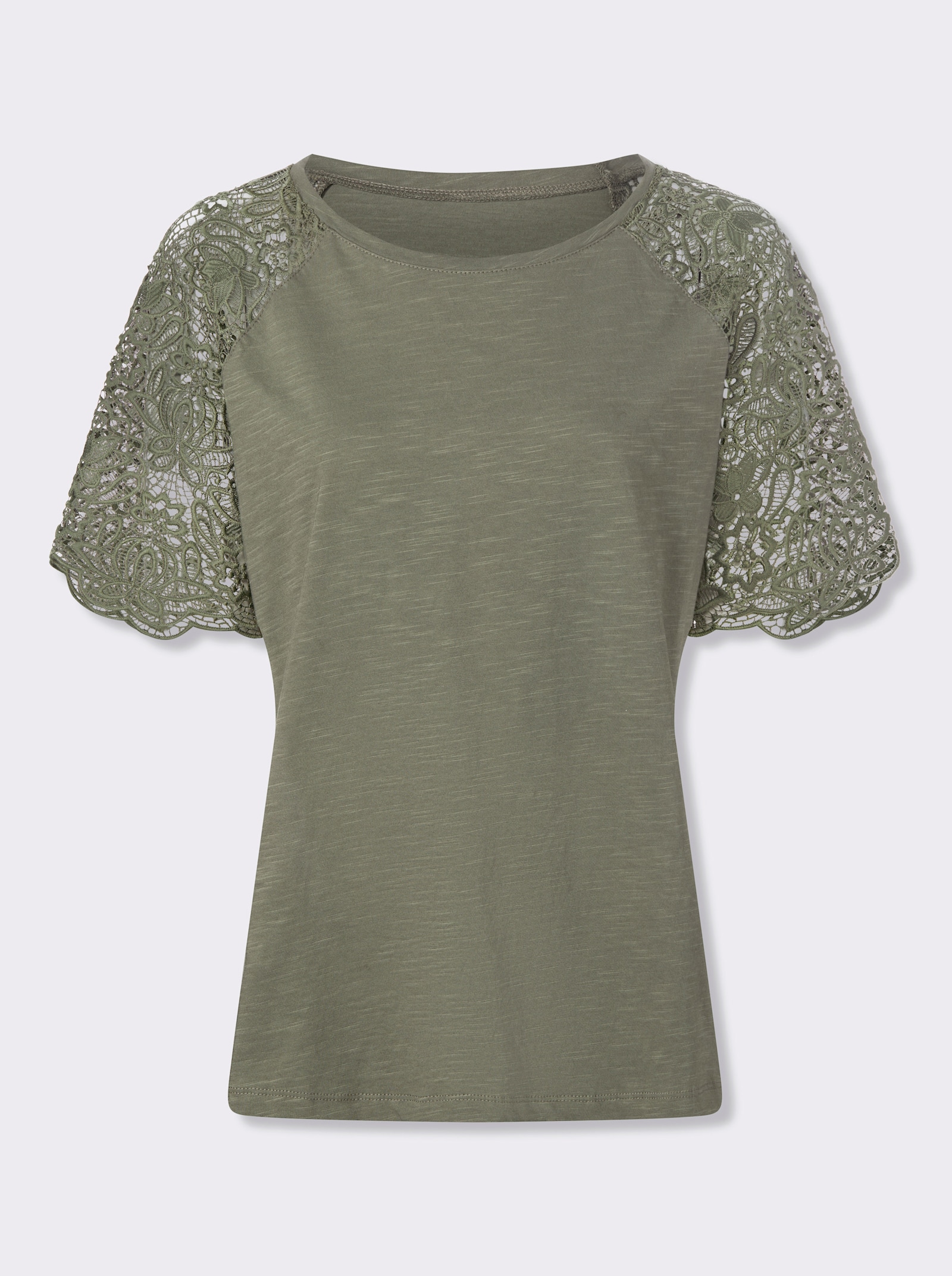 heine Rundhalsshirt mit Spitze - khaki