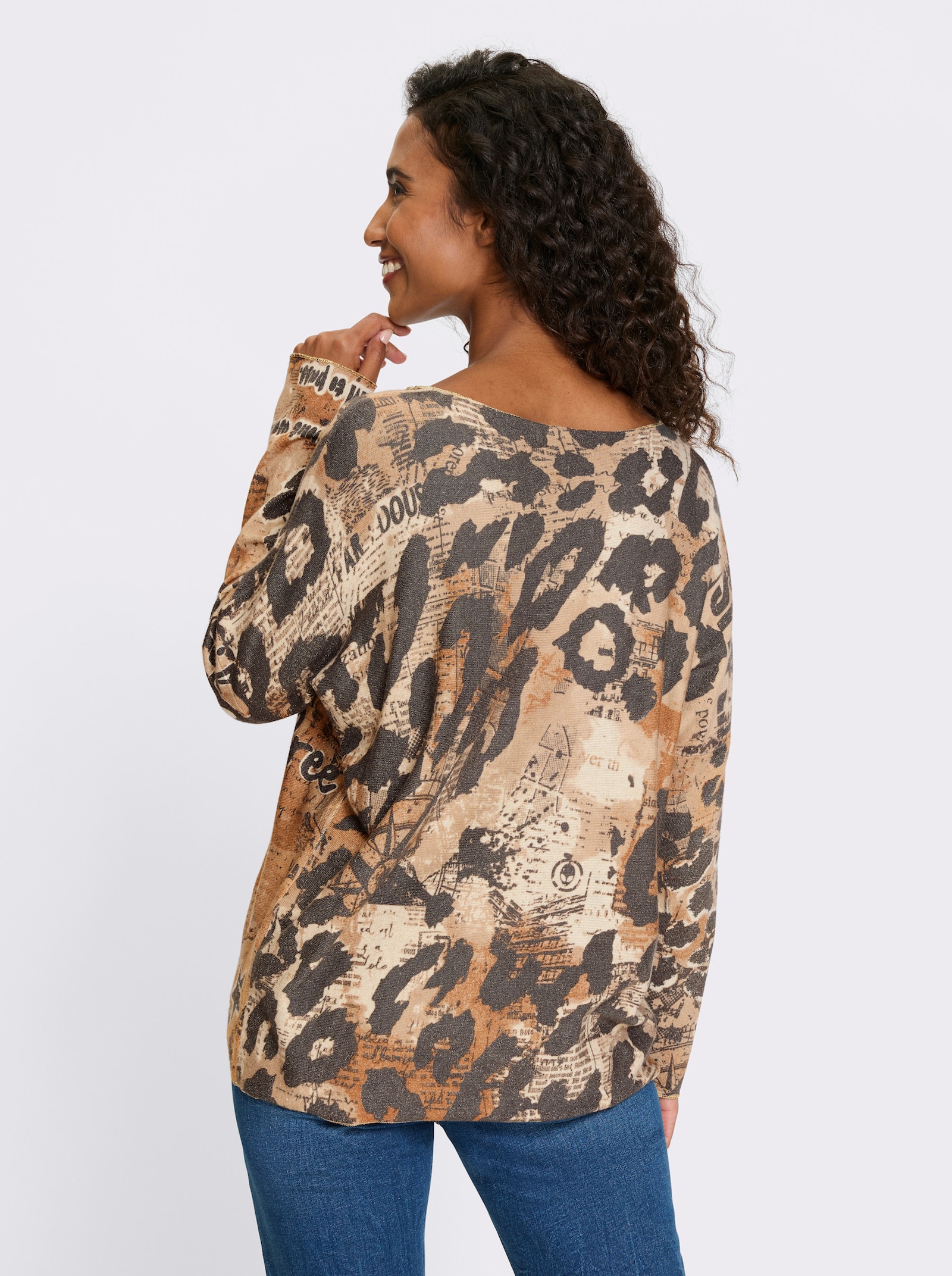 heine Pullover mit Effektgarn - champagner-graphit-bedruckt