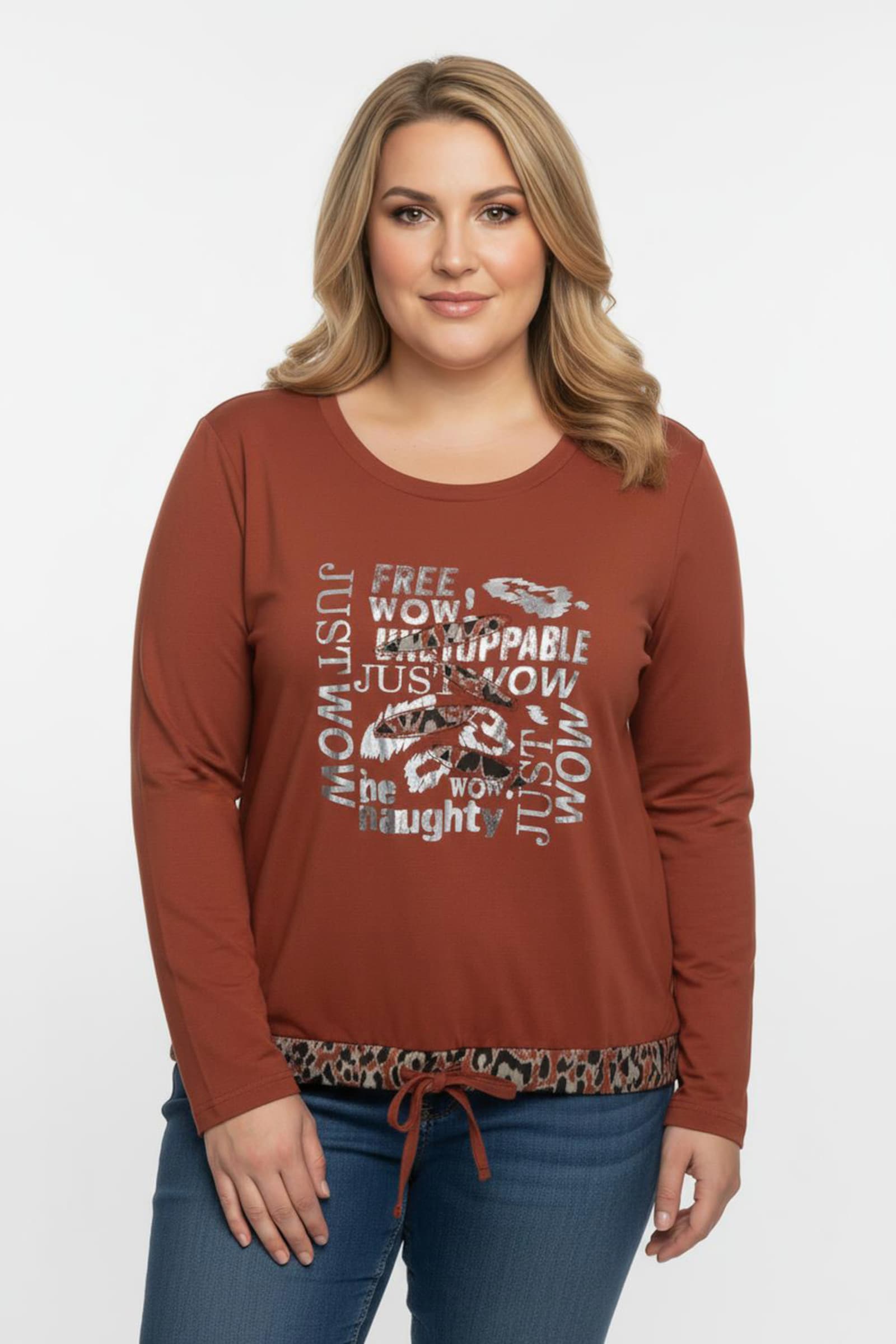 Print-Shirt mit Cut-Outs - rostrot-schwarz