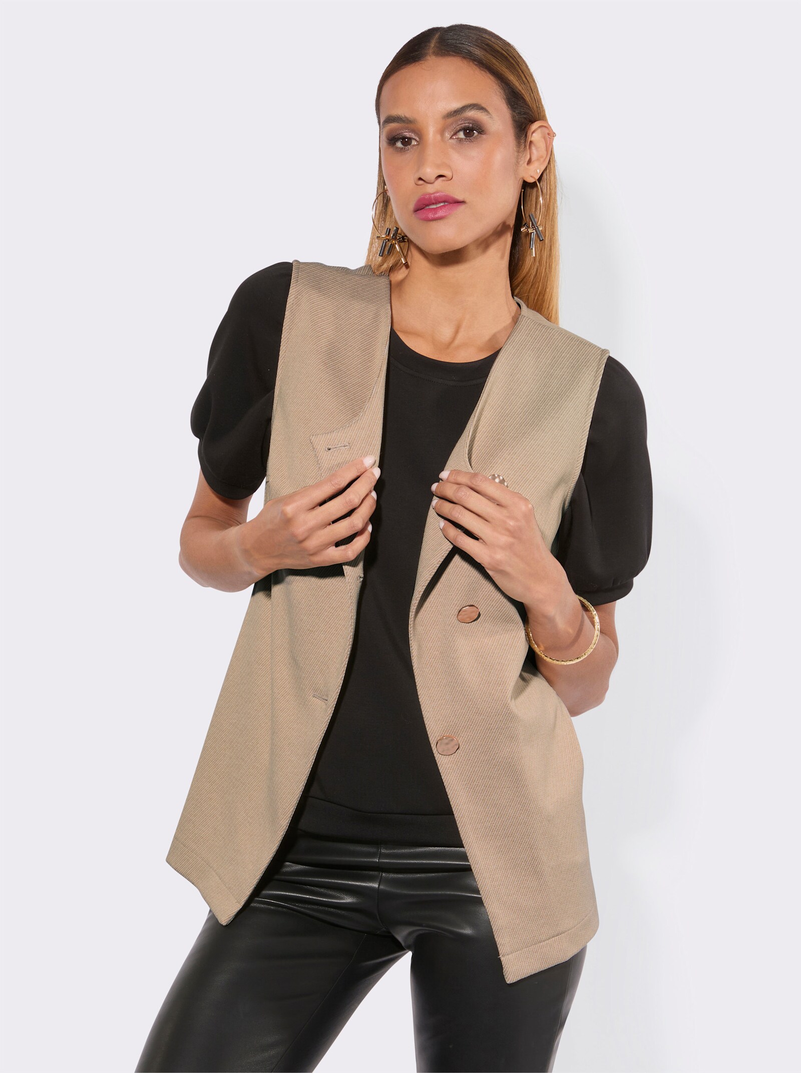 Shirtweste mit Gummizug auf Taillenhöhe hinten - beige-champagner-meliert
