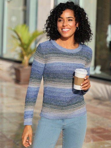 Pullover met lange mouwen in riblook - koningsblauw/sesam gedessineerd