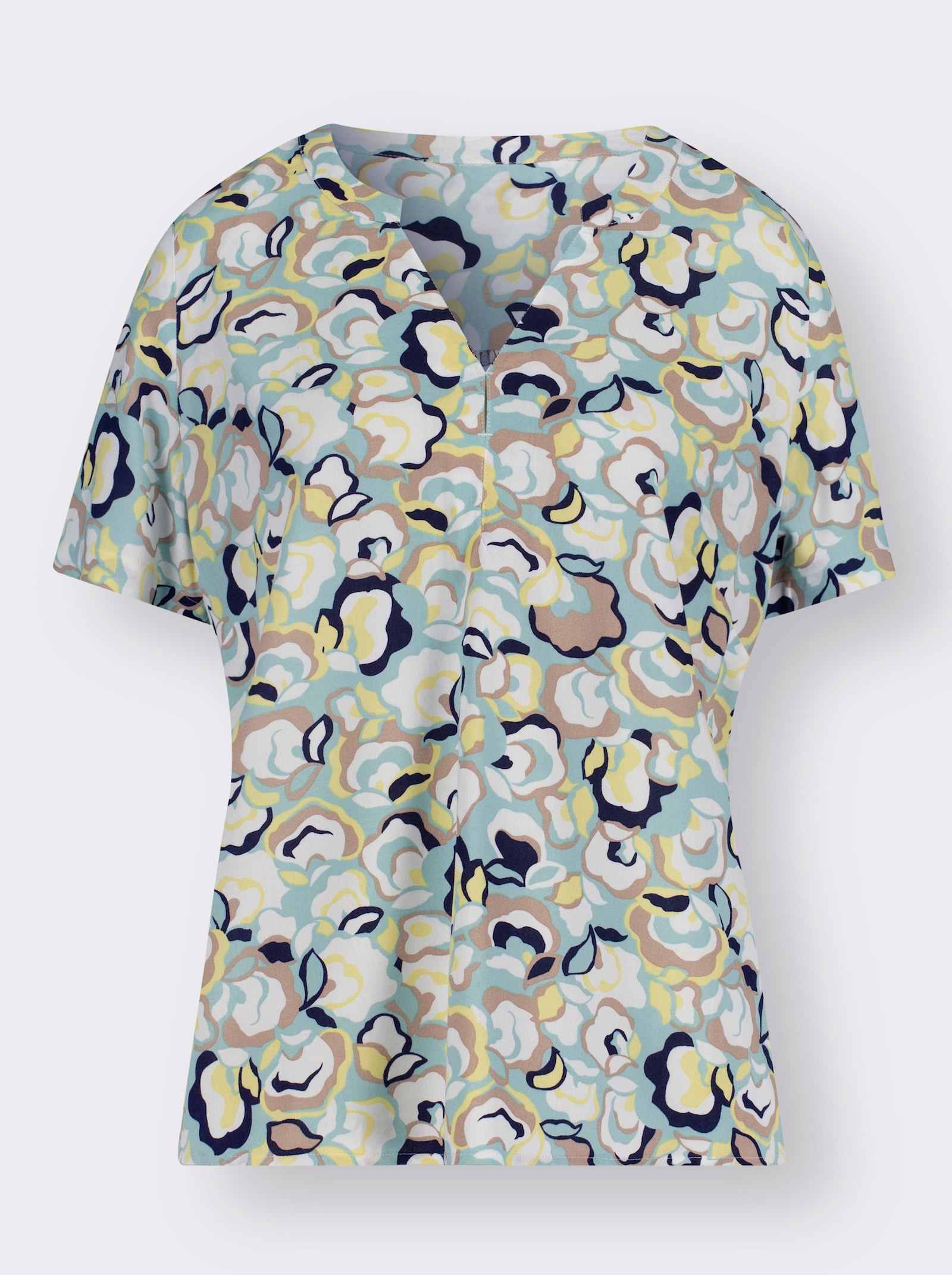 Druckbluse mit abgerundetem Saum - mint-zitrone-bedruckt