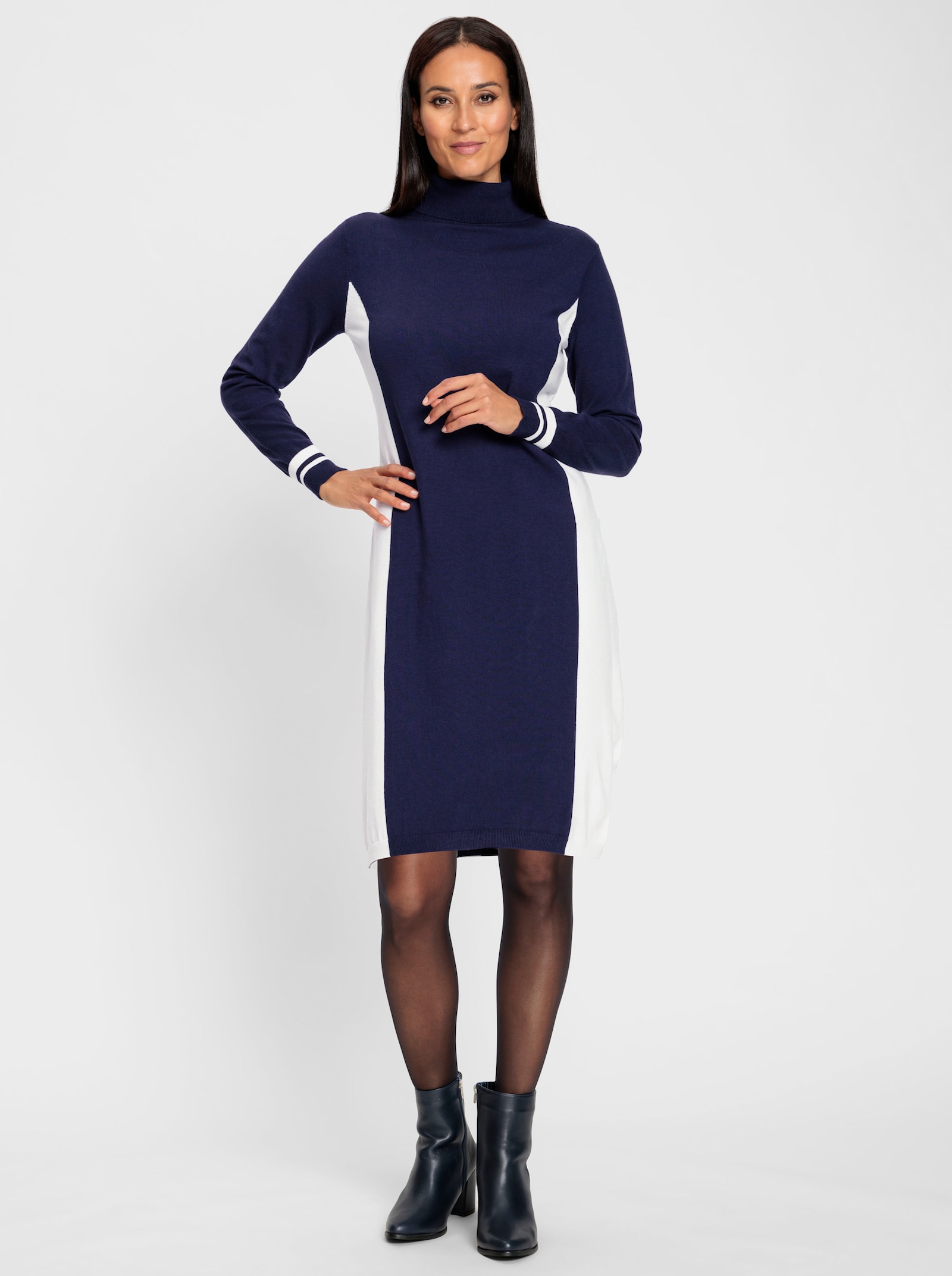 heine Strickkleid mit Rollkragen - marine-ecru-gemustert