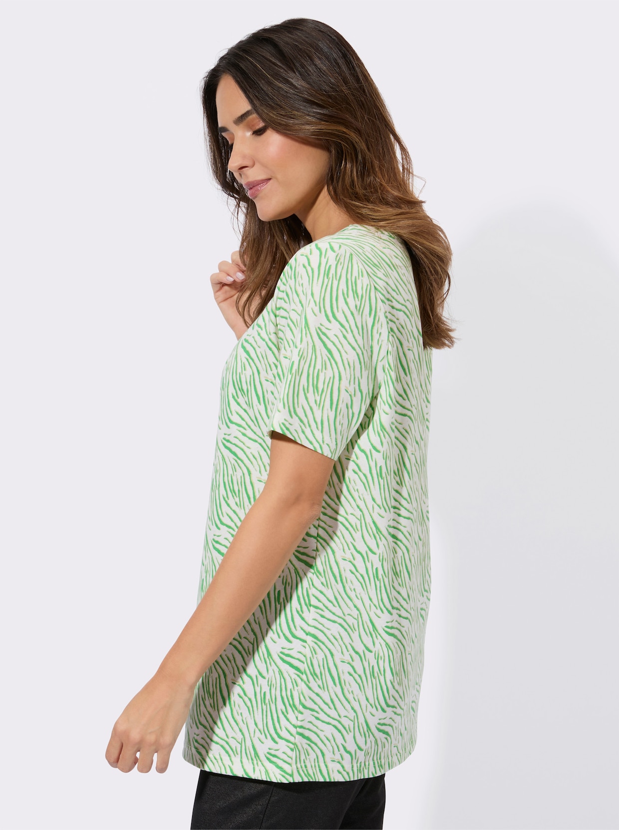 Kurzarmshirt im grafischen Druck-Muster - ecru-apfel-bedruckt