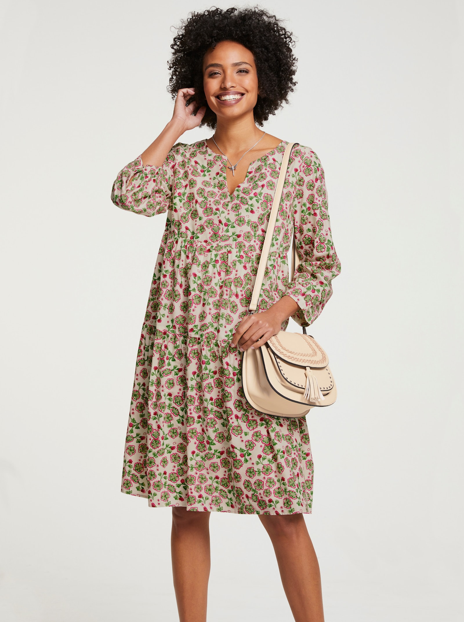 heine Geweven jurk met V-hals - bont