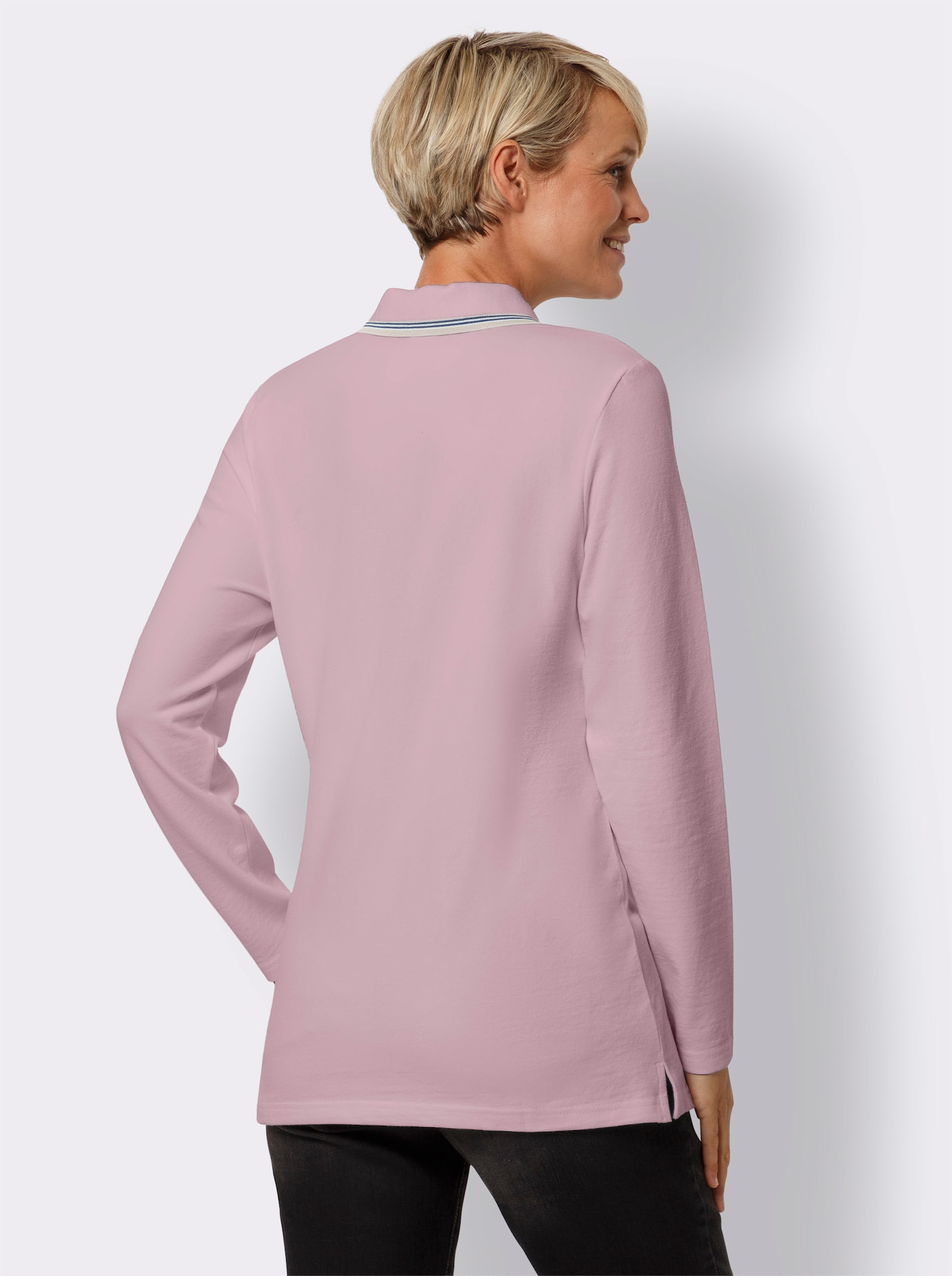 Langarm-Poloshirt in Pikee-Qualität - rosé