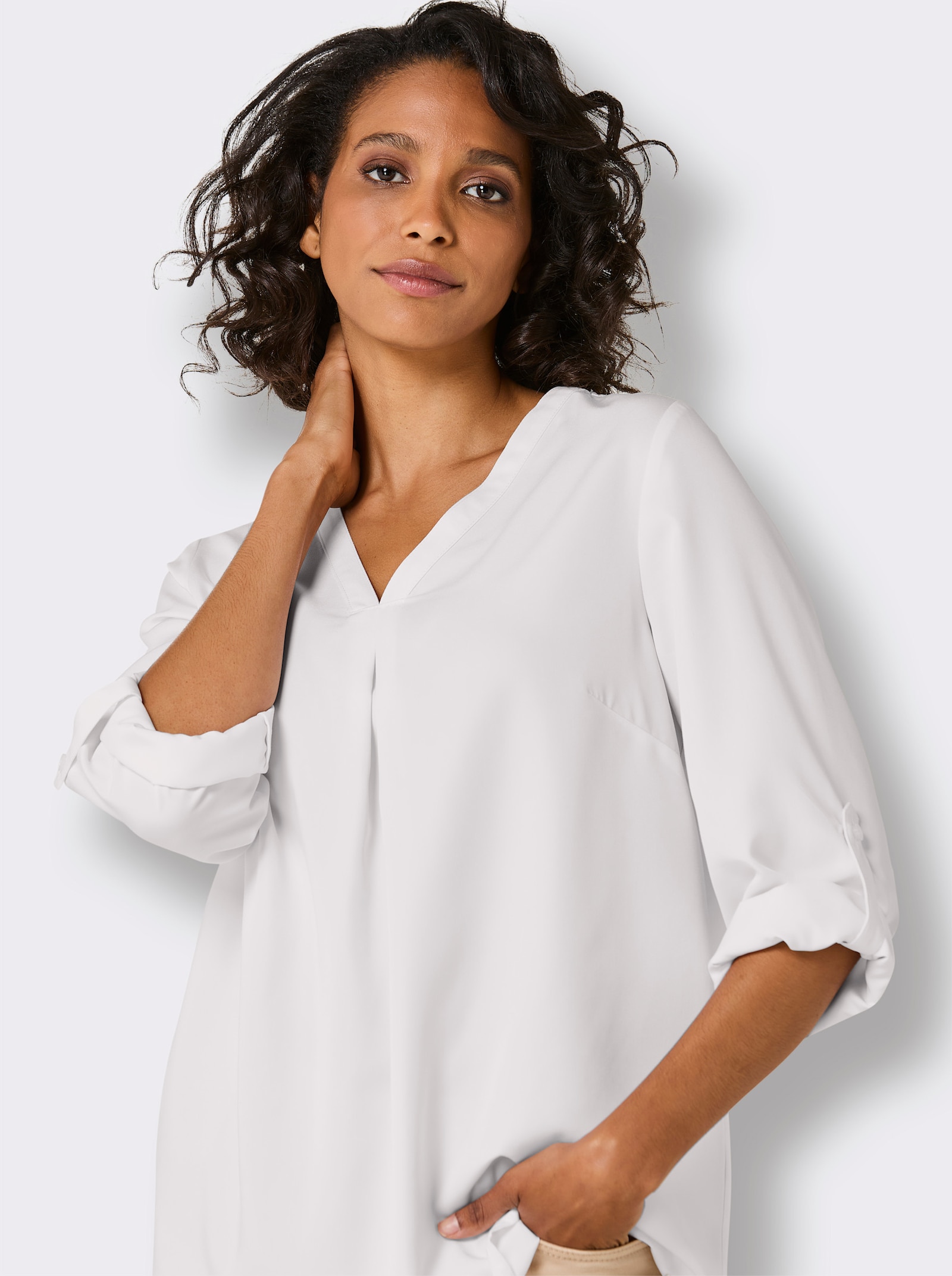CREATION L PREMIUM Longbluse mit seidig-mattem Glanz - weiß