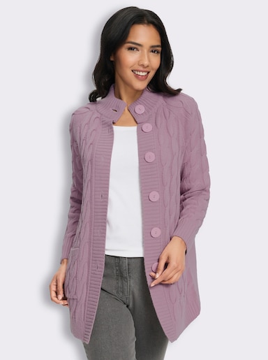 Longstrickjacke mit Zopfmuster - mauve
