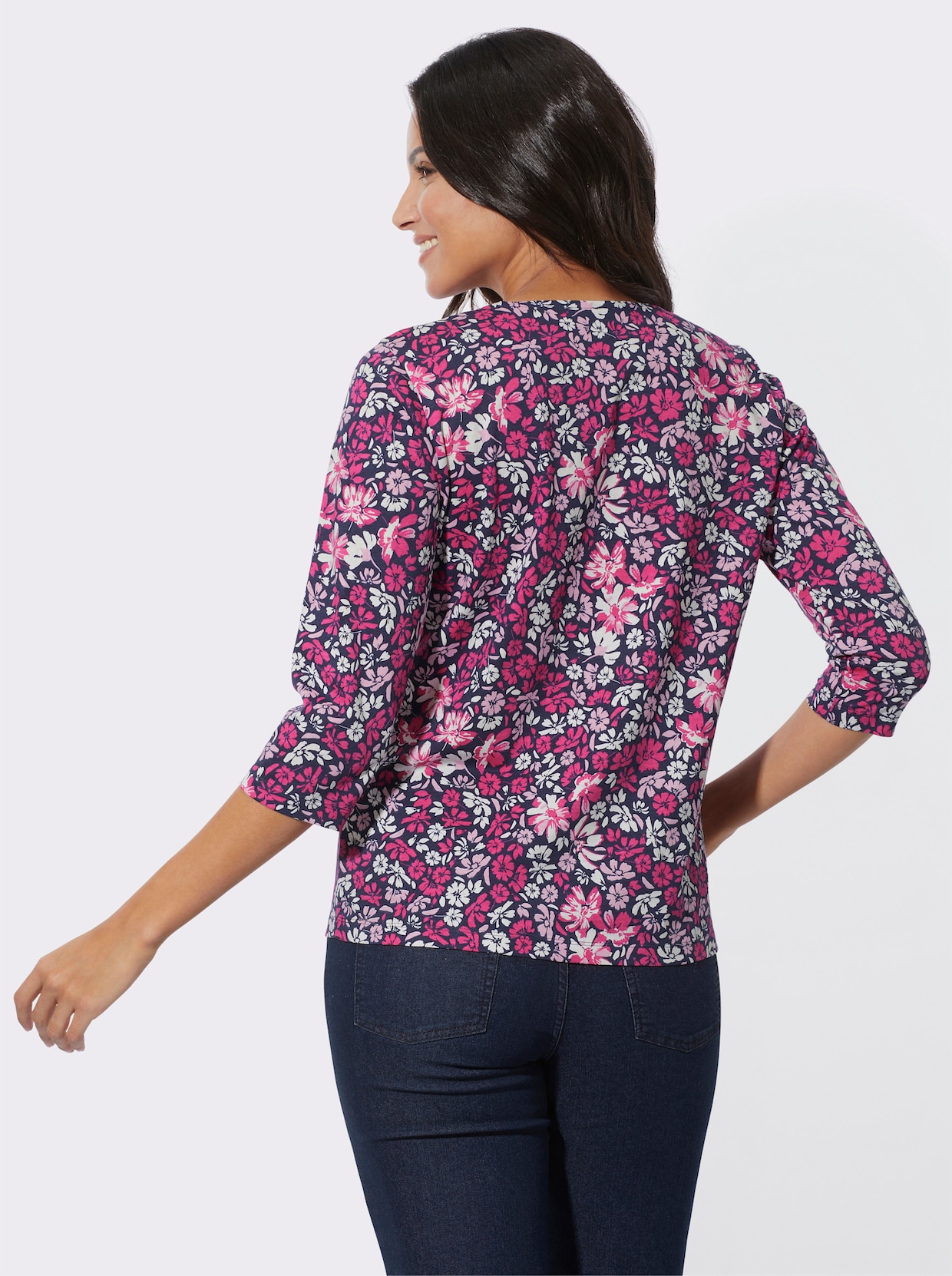 Shirt met 3/4-mouw - marine/fuchsia bedrukt