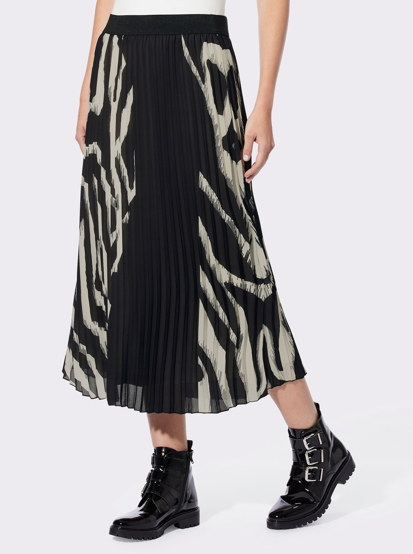 heine Plisseerock mit Viskose-Futter - schwarz-champagner-bedruckt