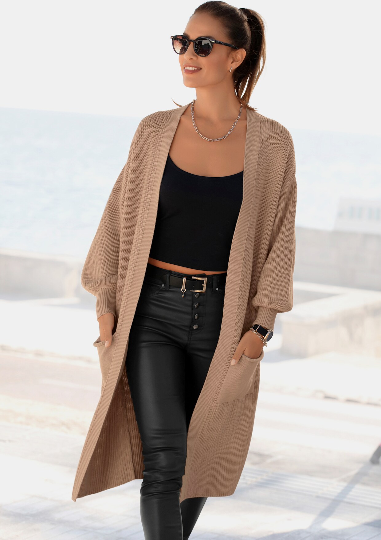 LASCANA Longstrickjacke - camelfarben