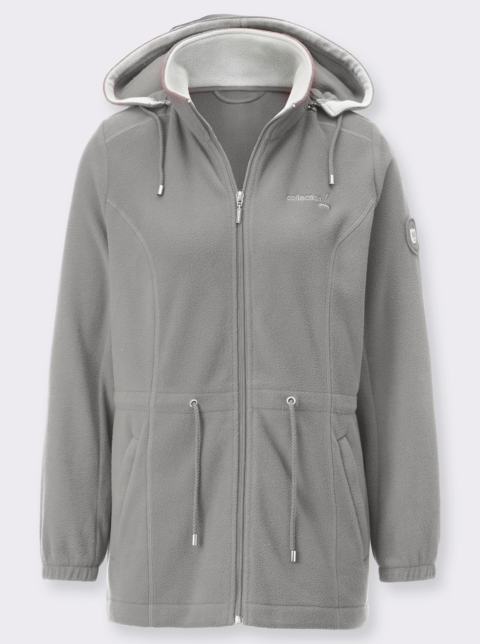 Fleecejacke mit abnehmbarer Kapuze - steingrau