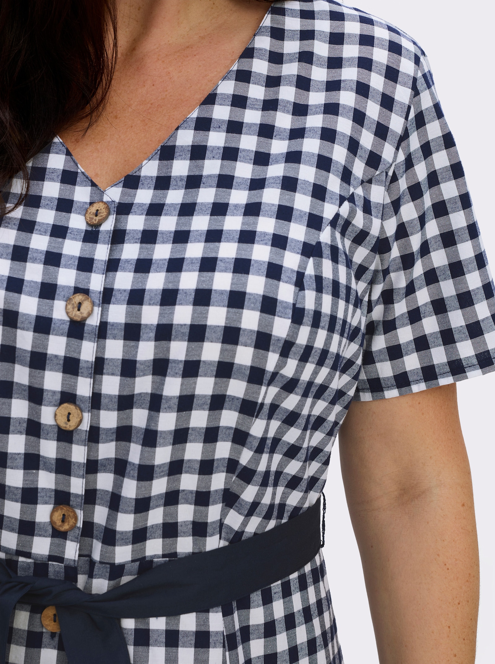  Trachtenkleid mit Bindegürtel - marine-weiß-kariert