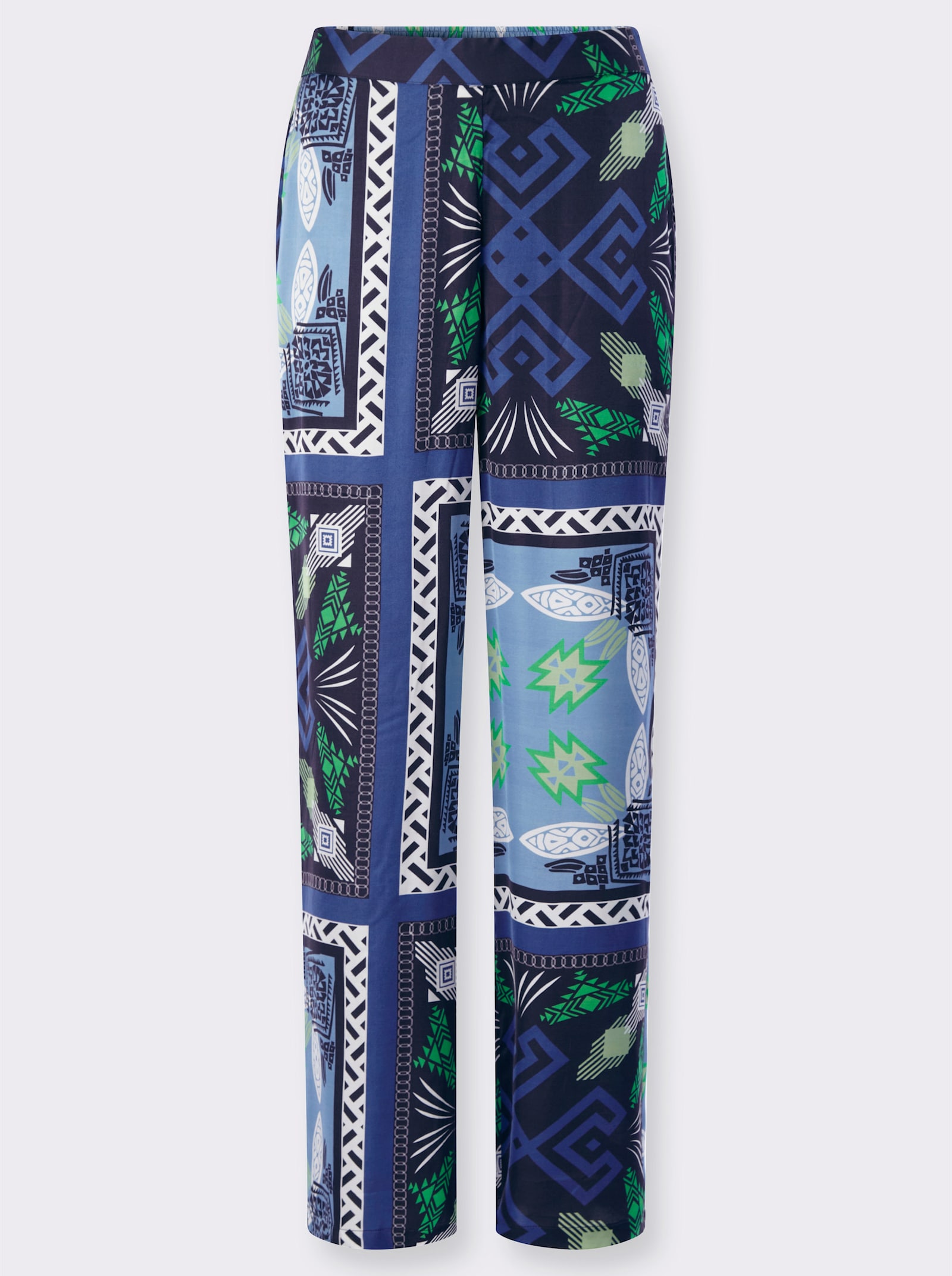 heine Pantalon imprimé aux jambes larges - vert herbe-bleu roi imprimé