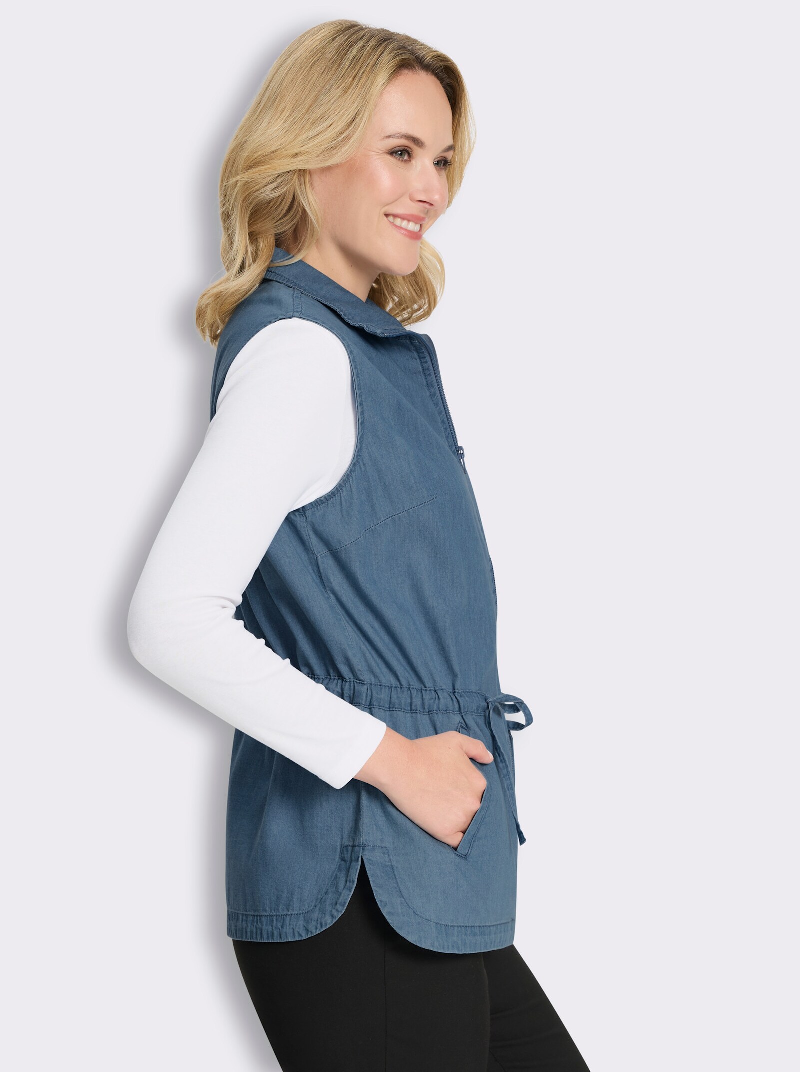 Jeansweste mit Tunnelzug - blue-bleached