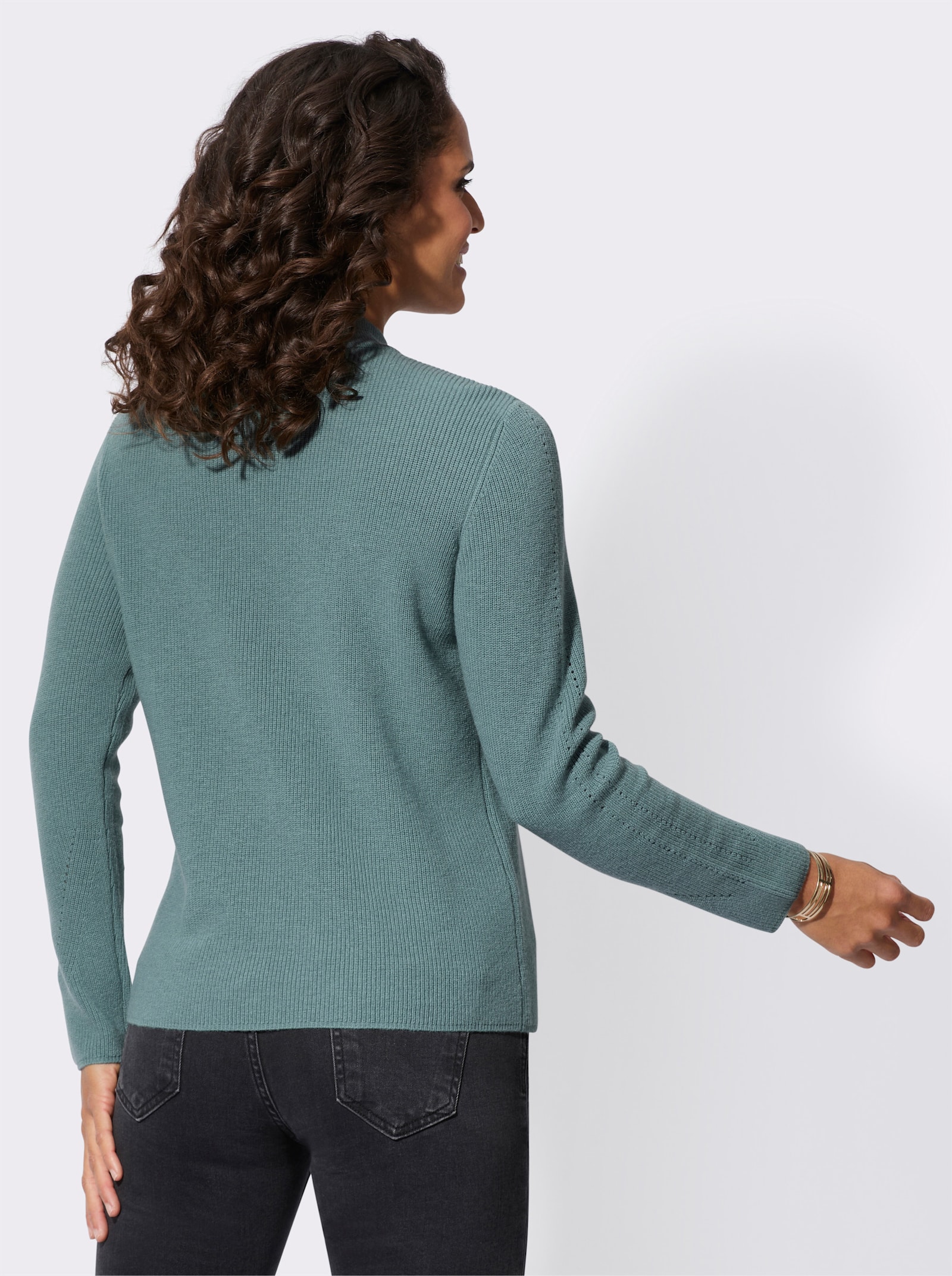 Stehkragenpullover im Wolle-Baumwoll-Mix - jade