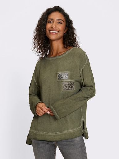 heine Langarmbluse mit Pailletten - khaki