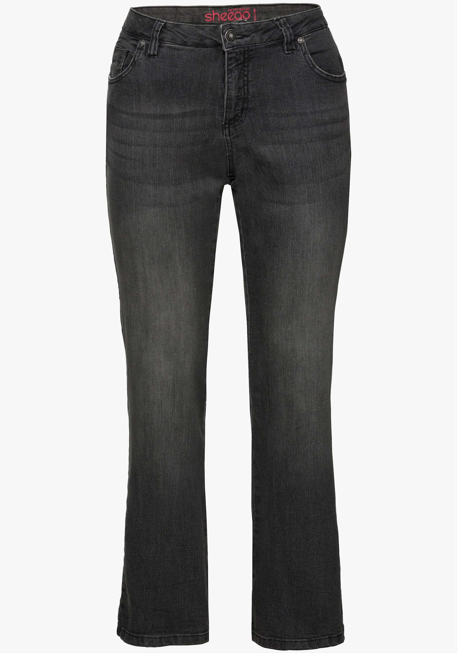 sheego Bootcut-Jeans mit Used-Effekten - black denim