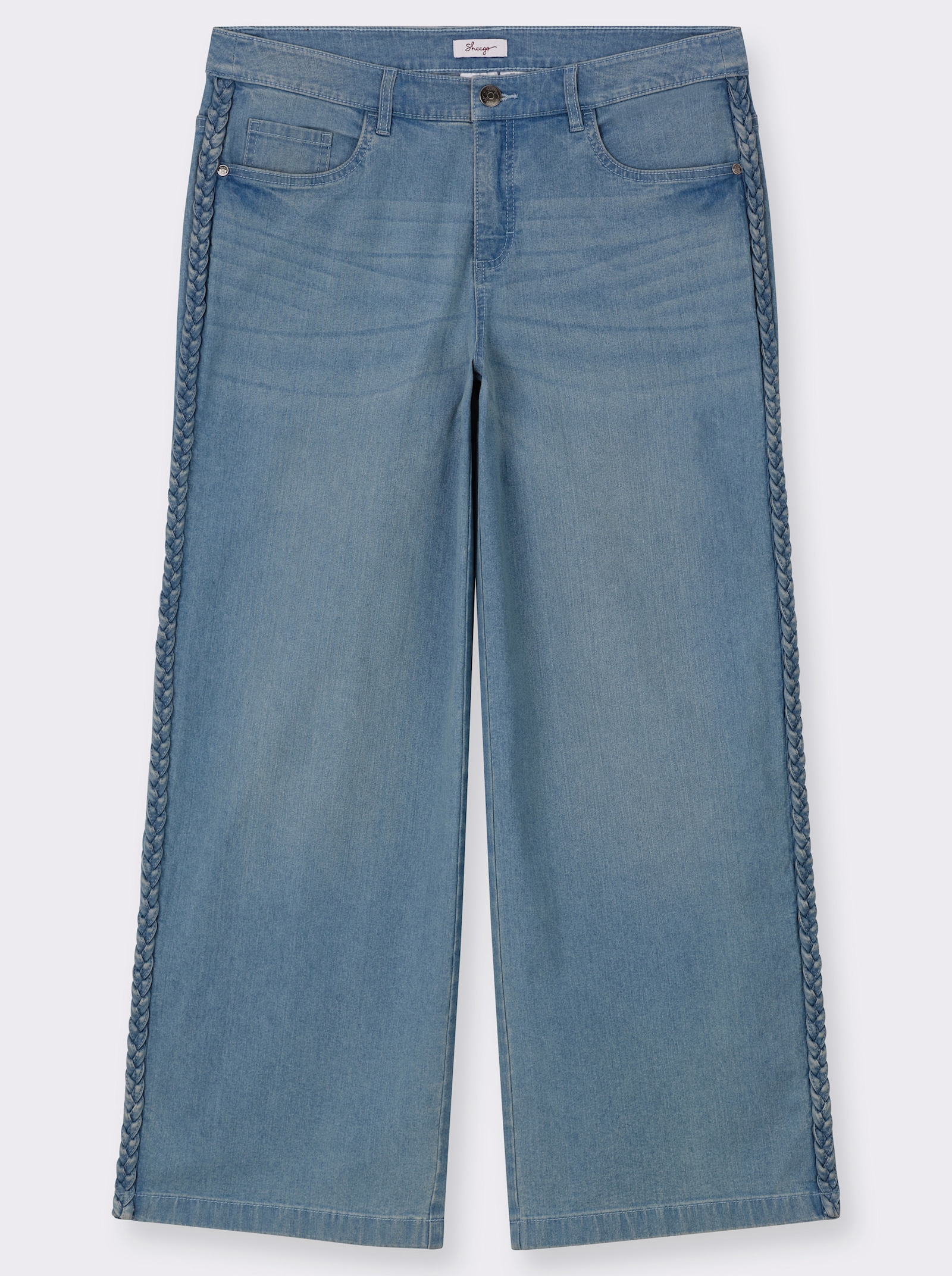 sheego Jeans mit geflochtenen Streifen am weiten Bein - blue-bleached