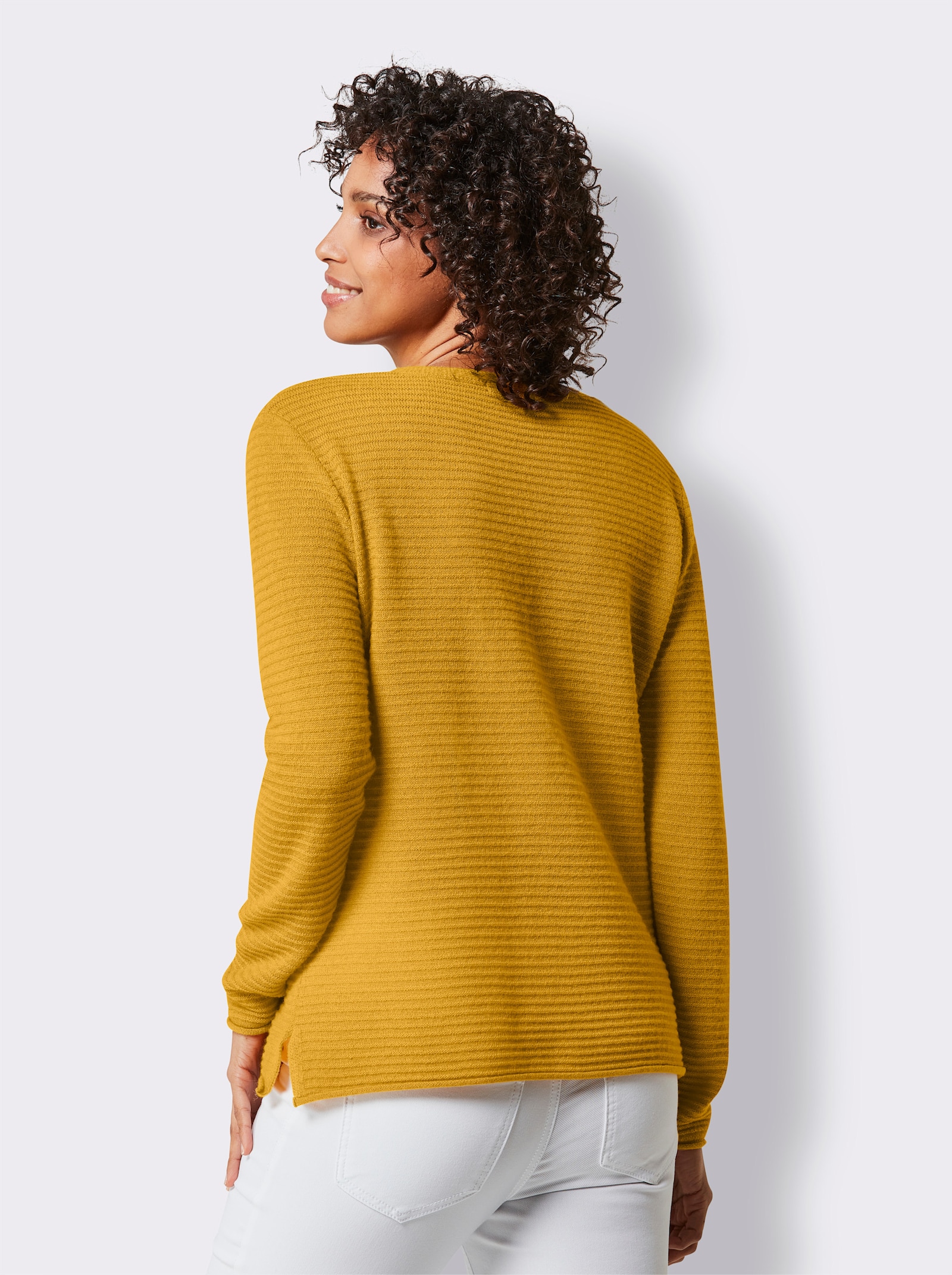 CREATION L PREMIUM Kaschmirpullover mit Seitenschlitzen - ocker