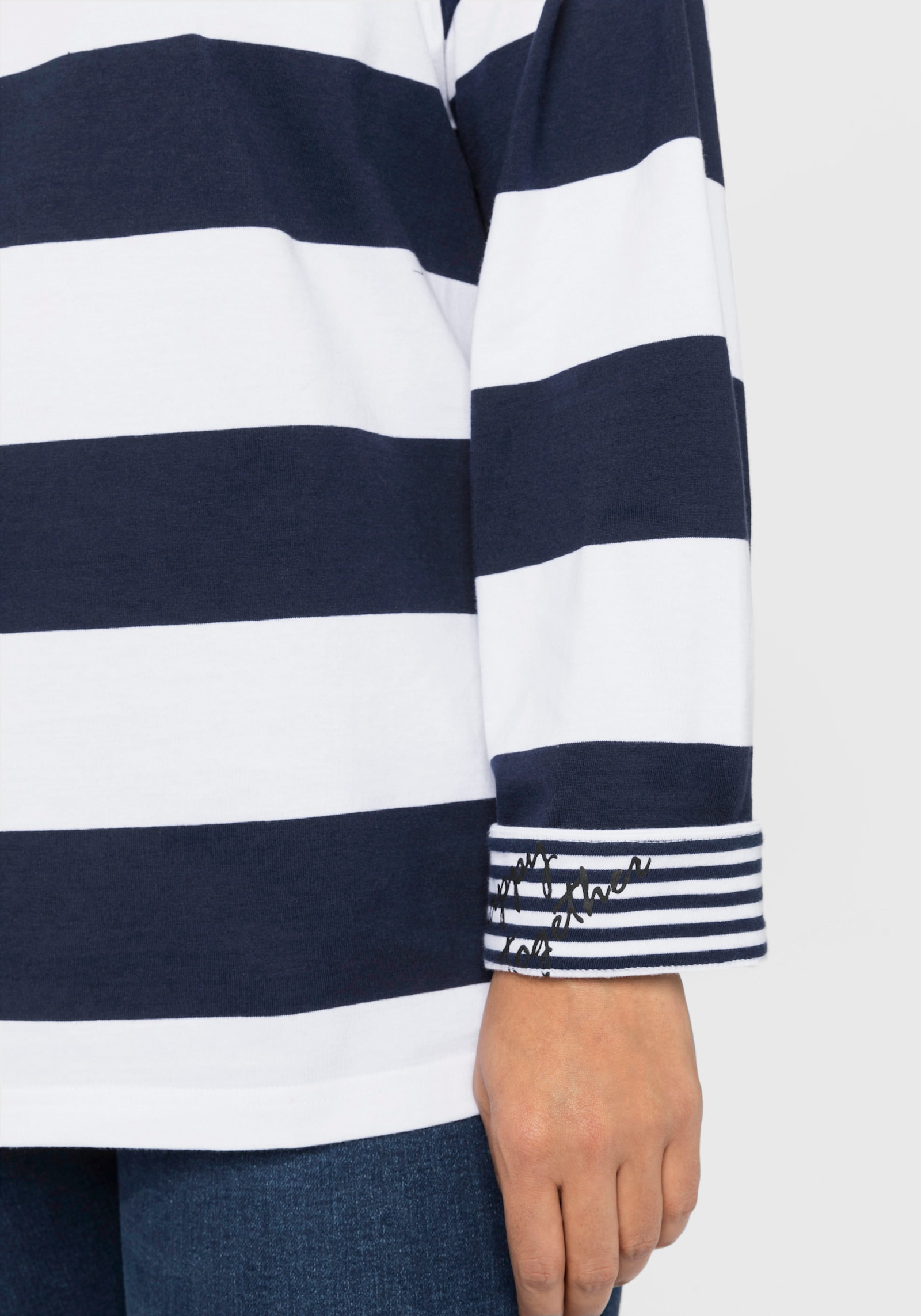 sheego Shirt met lange mouwen en brede strepen - marine