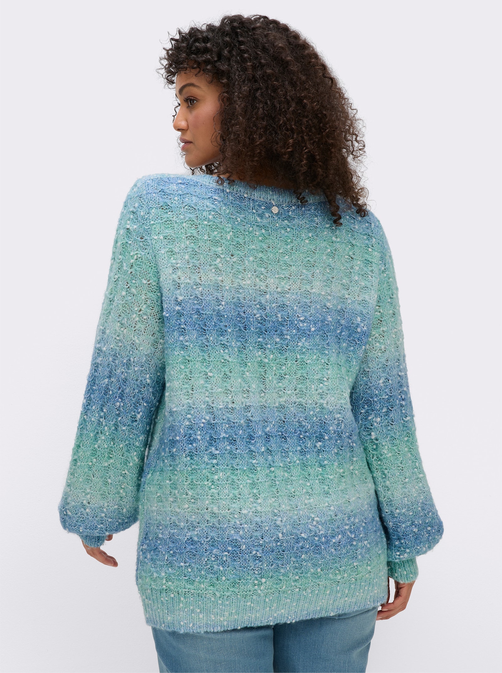 sheego Ajourpullover mit Blockstreifen - mint-bleu-gemustert