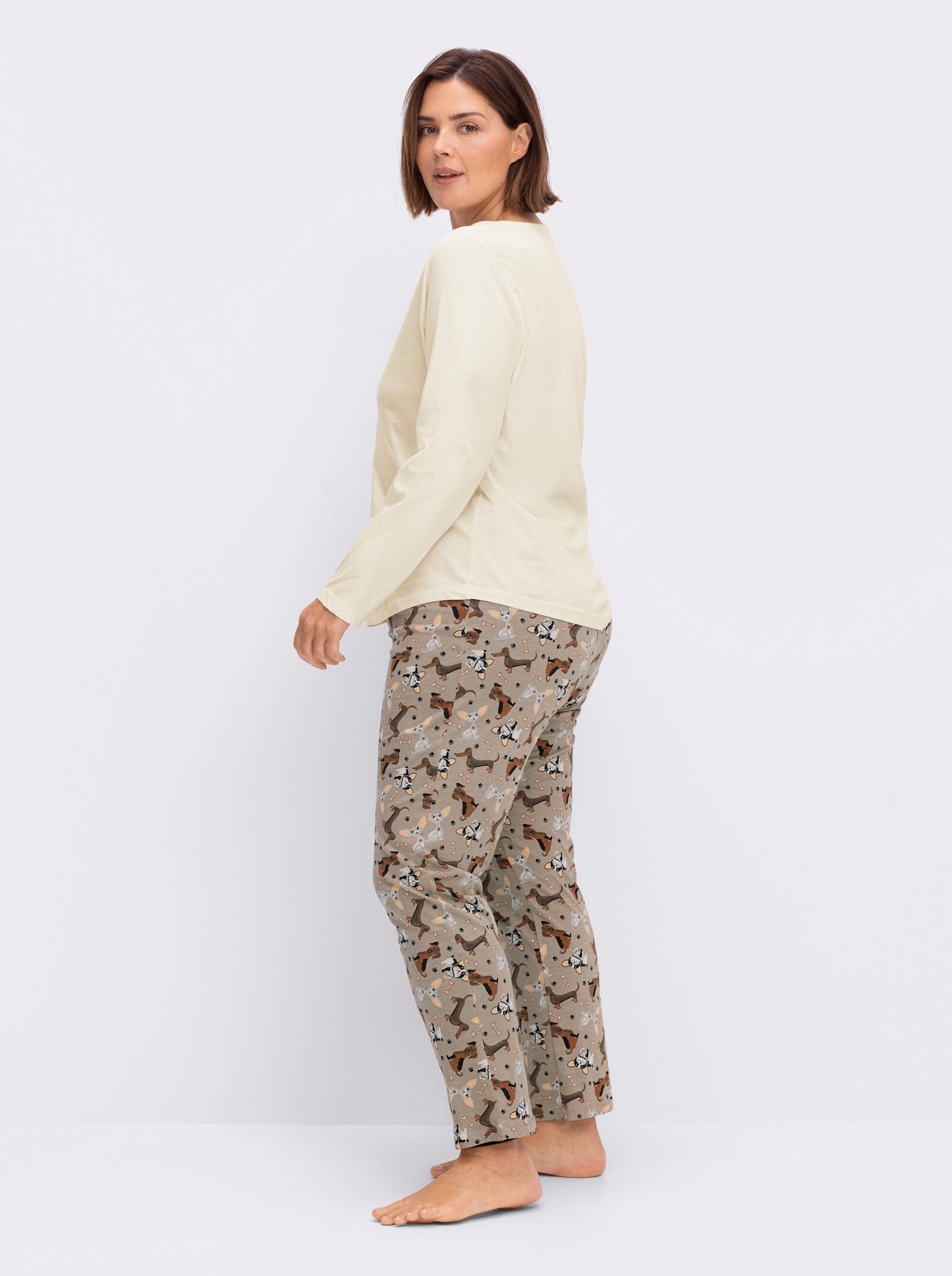 wäschepur Schlafanzug mit Hunde-Motiven - champagner-sesam-bedruckt