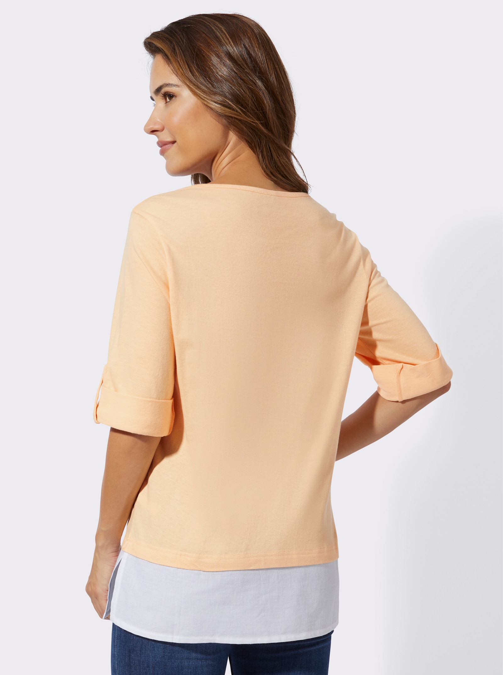 2-in-1-shirt met bloemenprint - apricot/wit