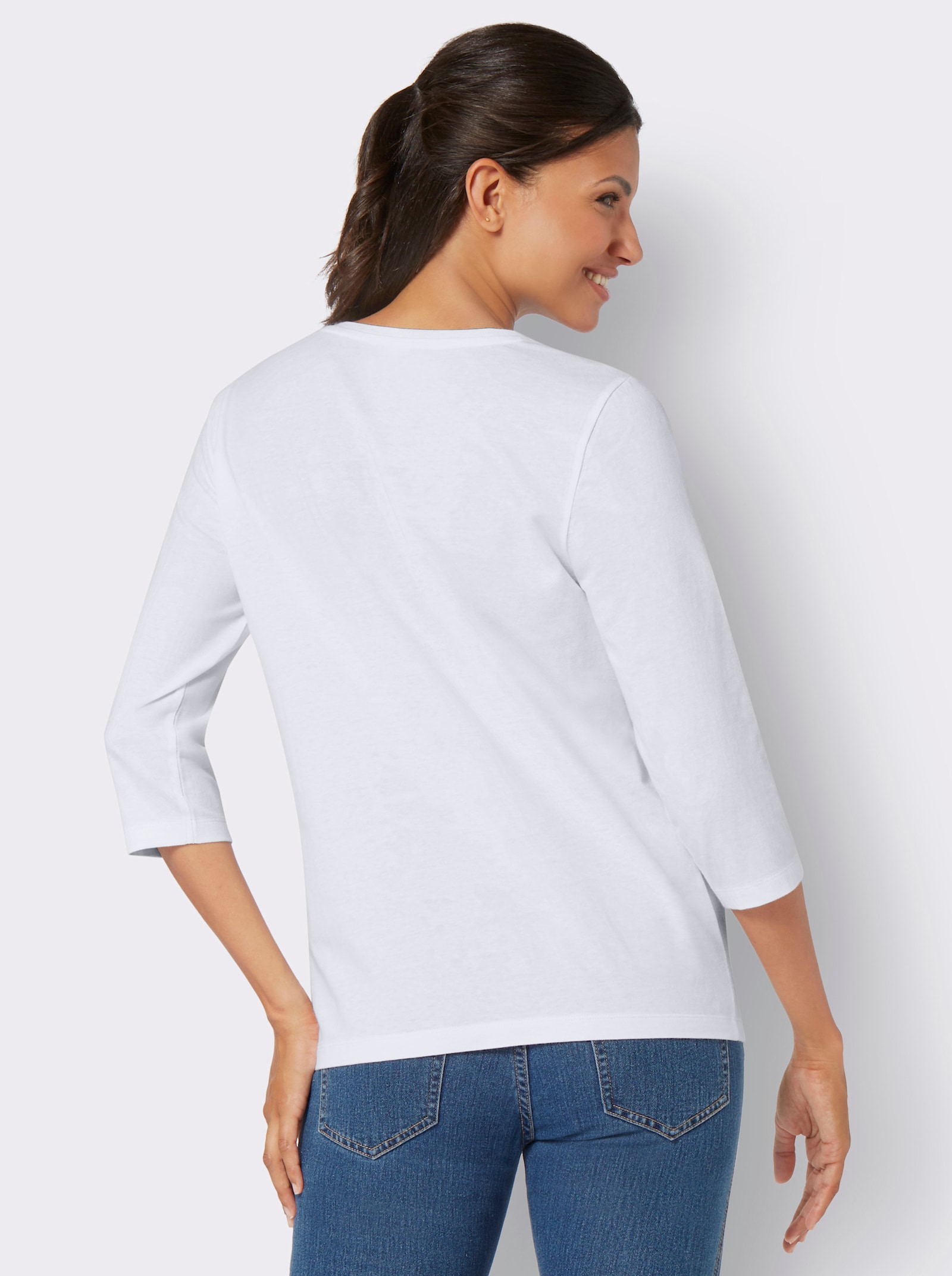 Tričko s 3/4 rukávem a květinovým motivem - ecru-topasová