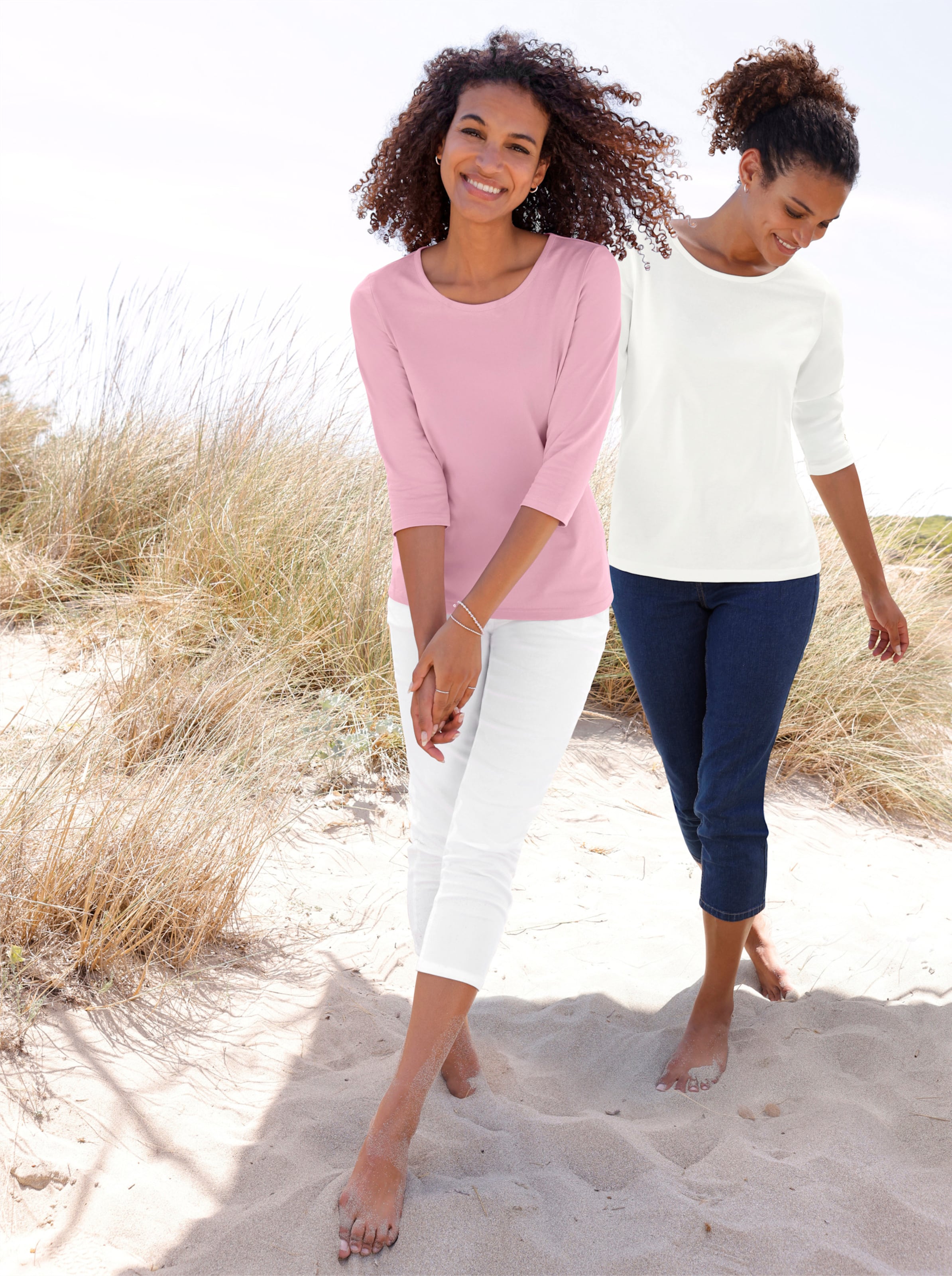 3/4-Arm-Shirt im 2er-Pack (rose + ecru) von heine