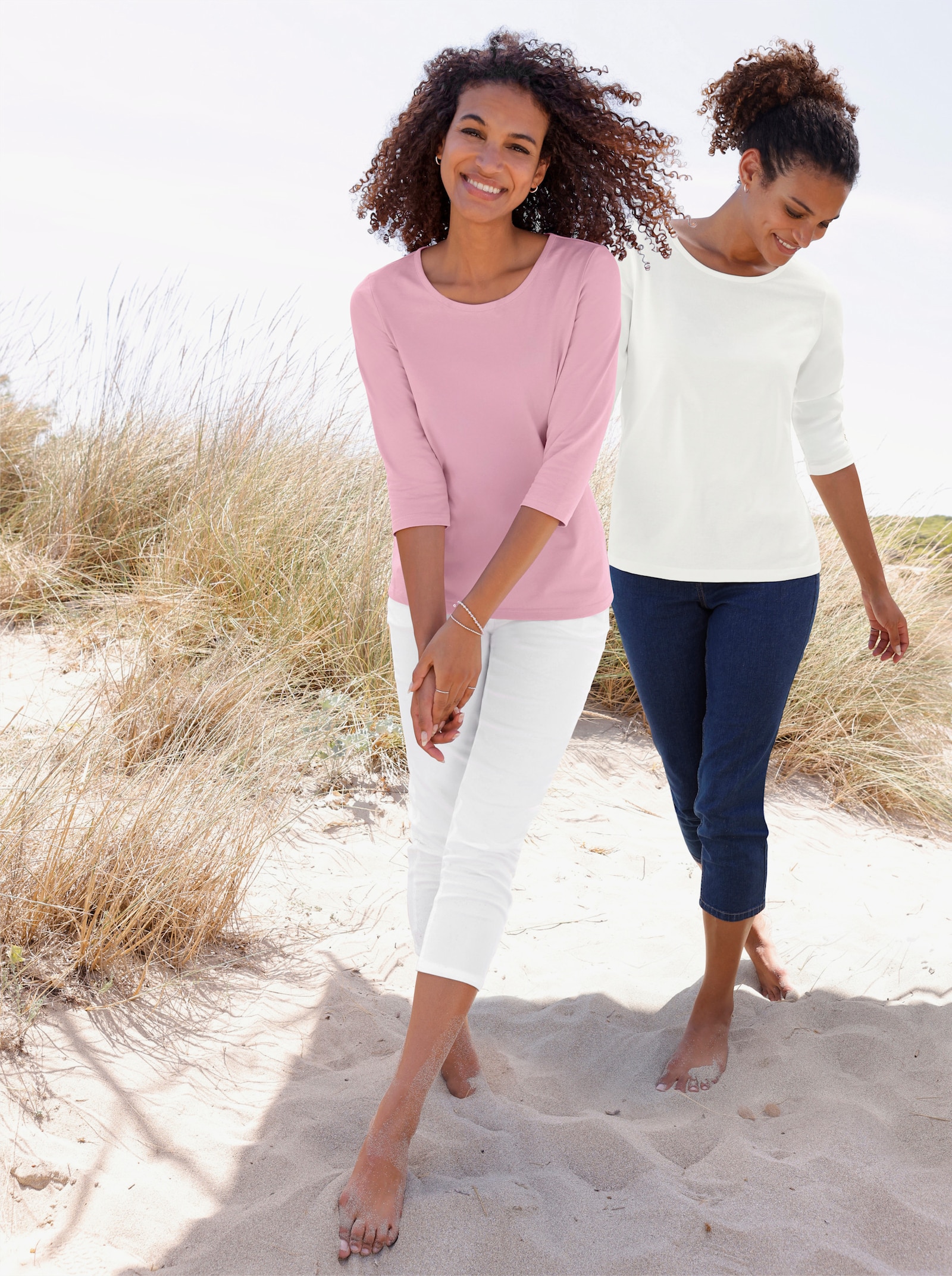 Tričko s 3/4 rukávem v balení po 2 kusech - růžová + ecru