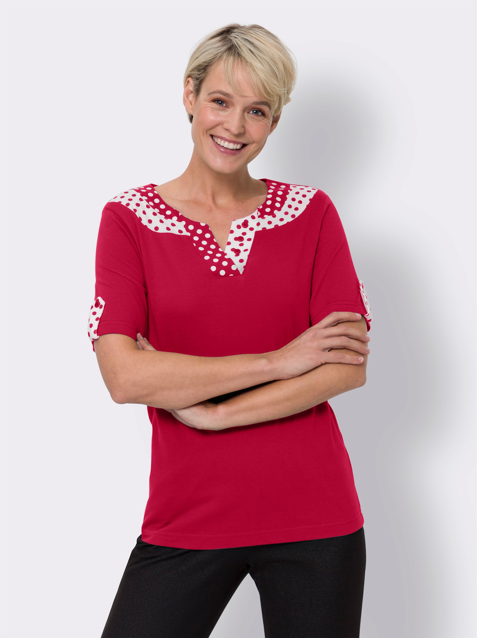 Kurzarmshirt zum tollen Preis - rot-weiß