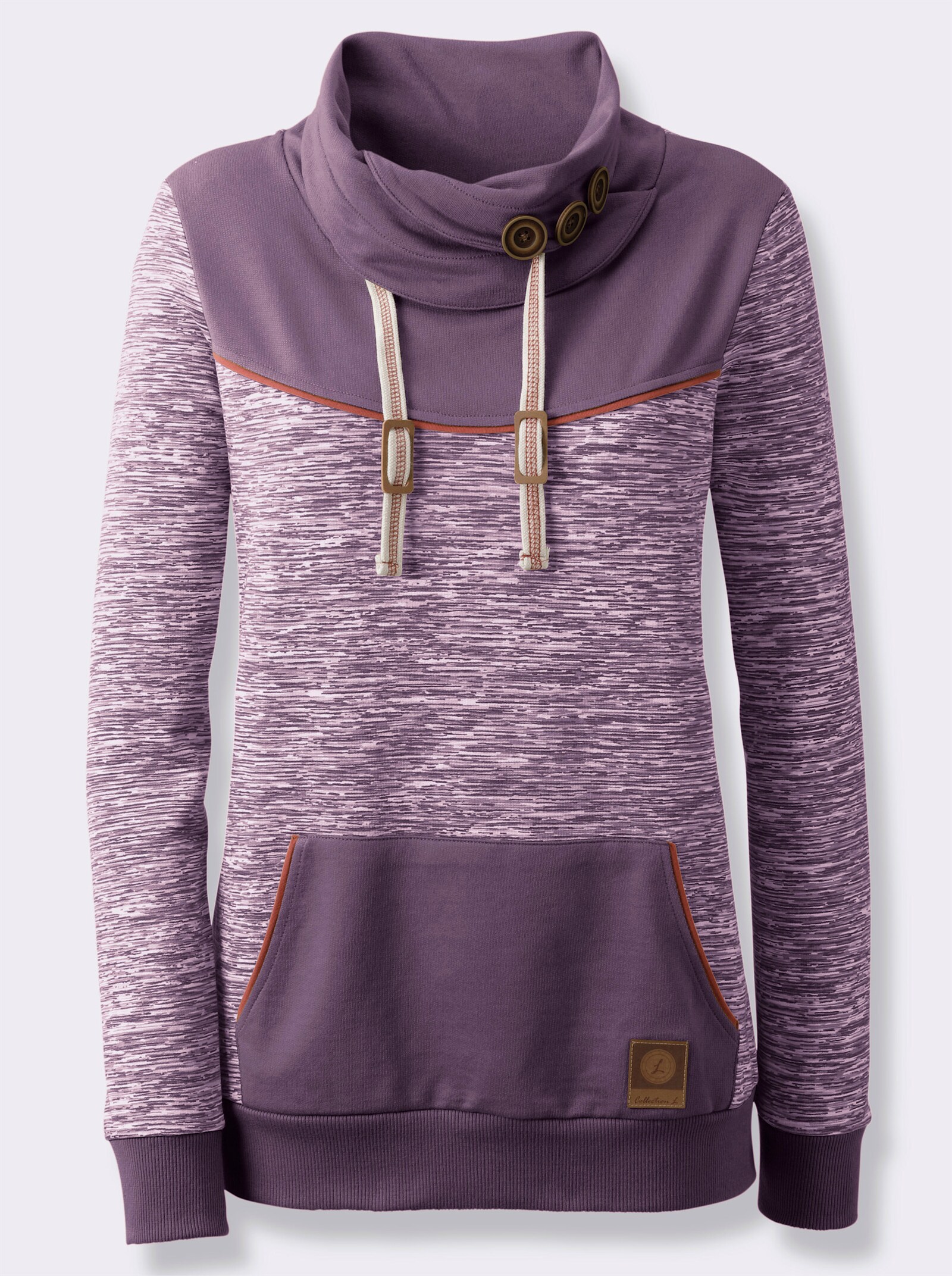 Sweatshirt met contrastdetails - vijg/wit gemêleerd