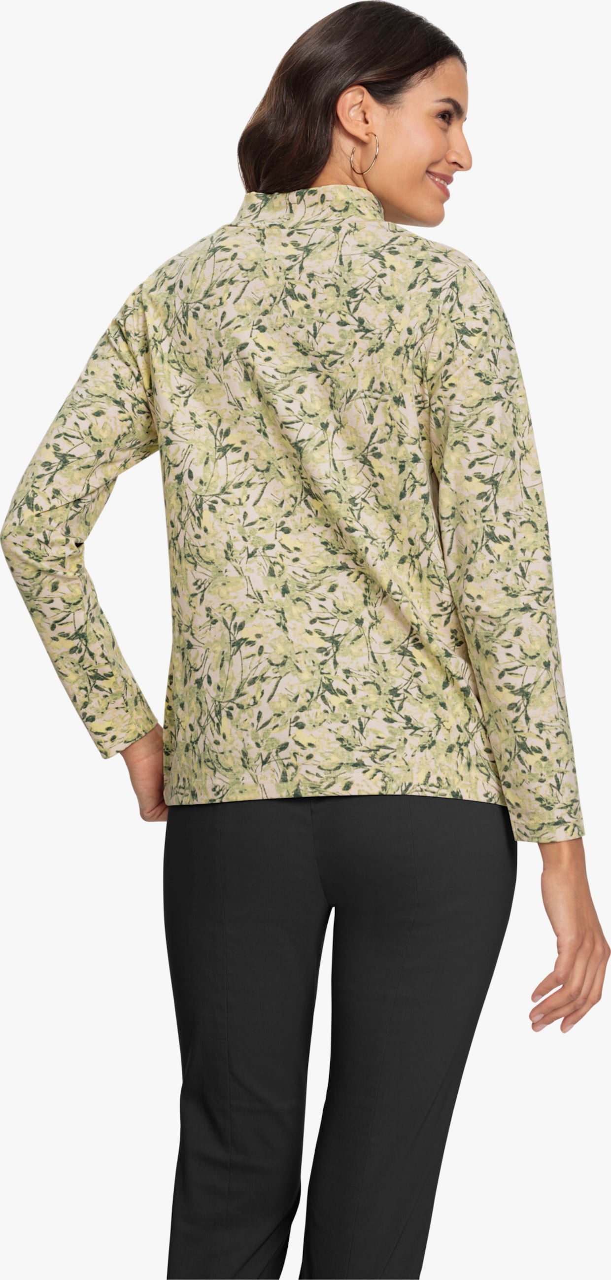 Stehkragenshirt - lindgrün-zitrone-bedruckt