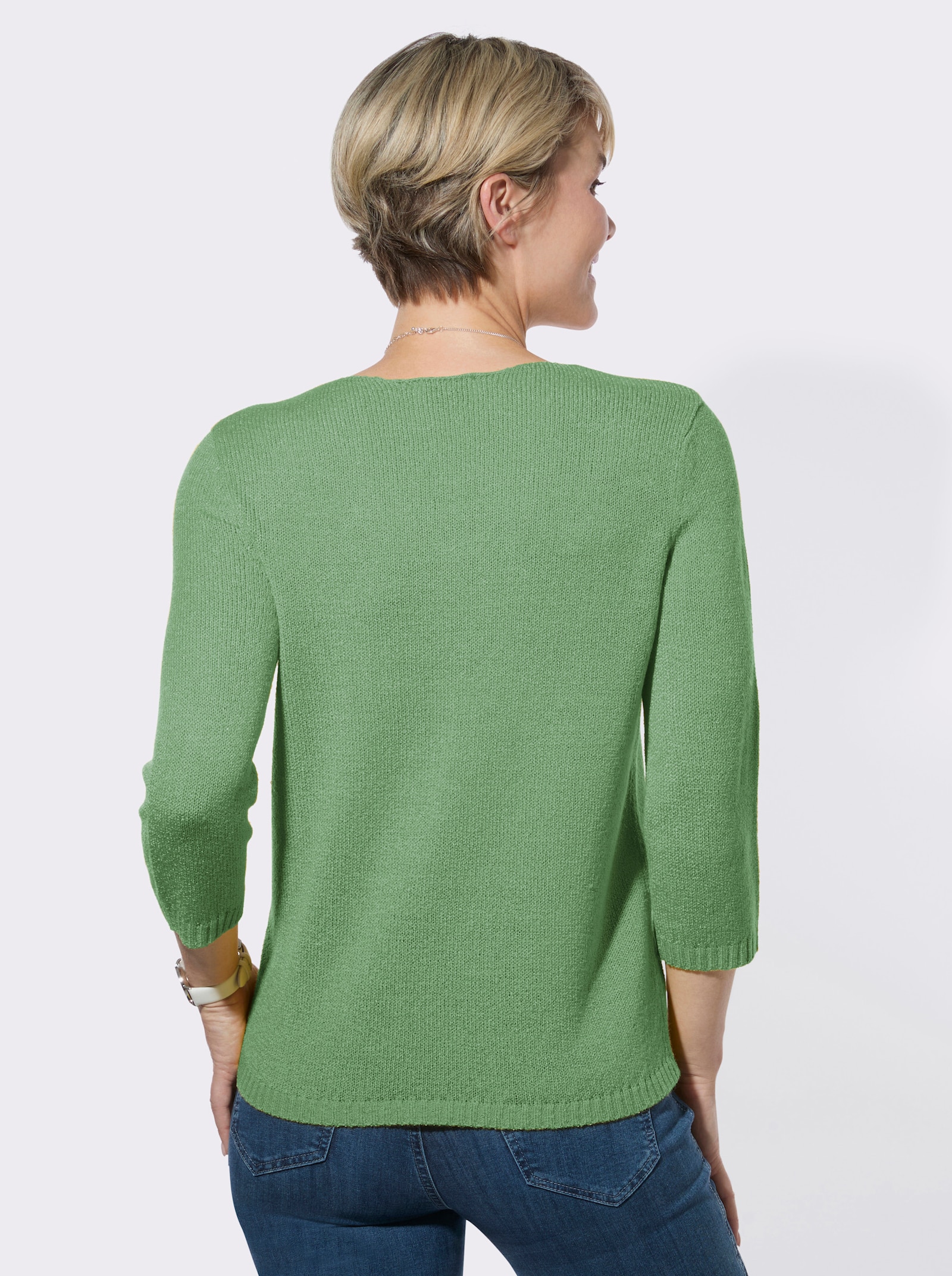 V-Ausschnitt-Pullover mit gerippten Abschlüssen - apfel