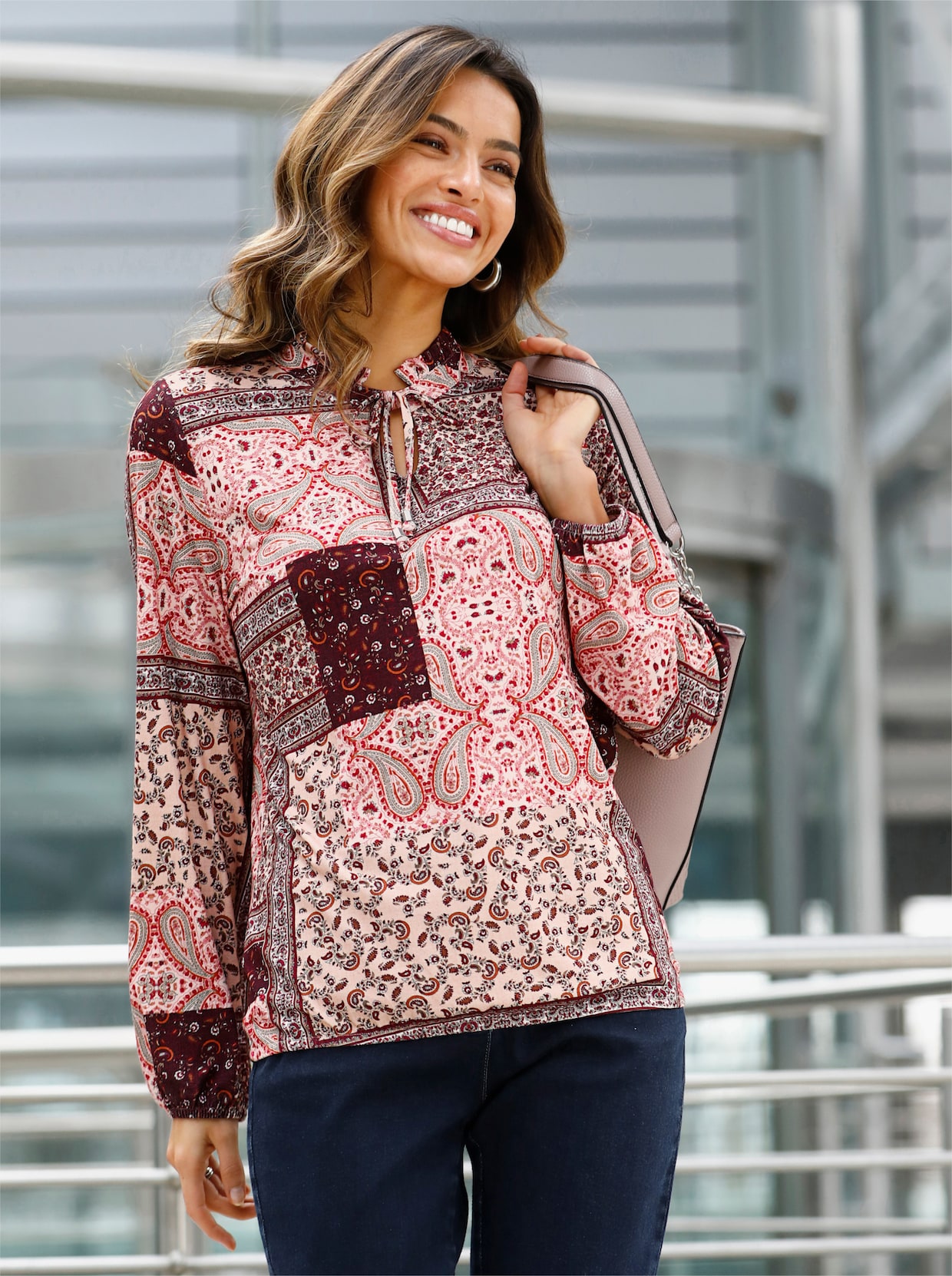Langarmshirt - burgund-bedruckt