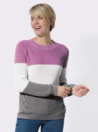 Rundhalspullover mit Strickkordeln - orchidee-ecru-gemustert
