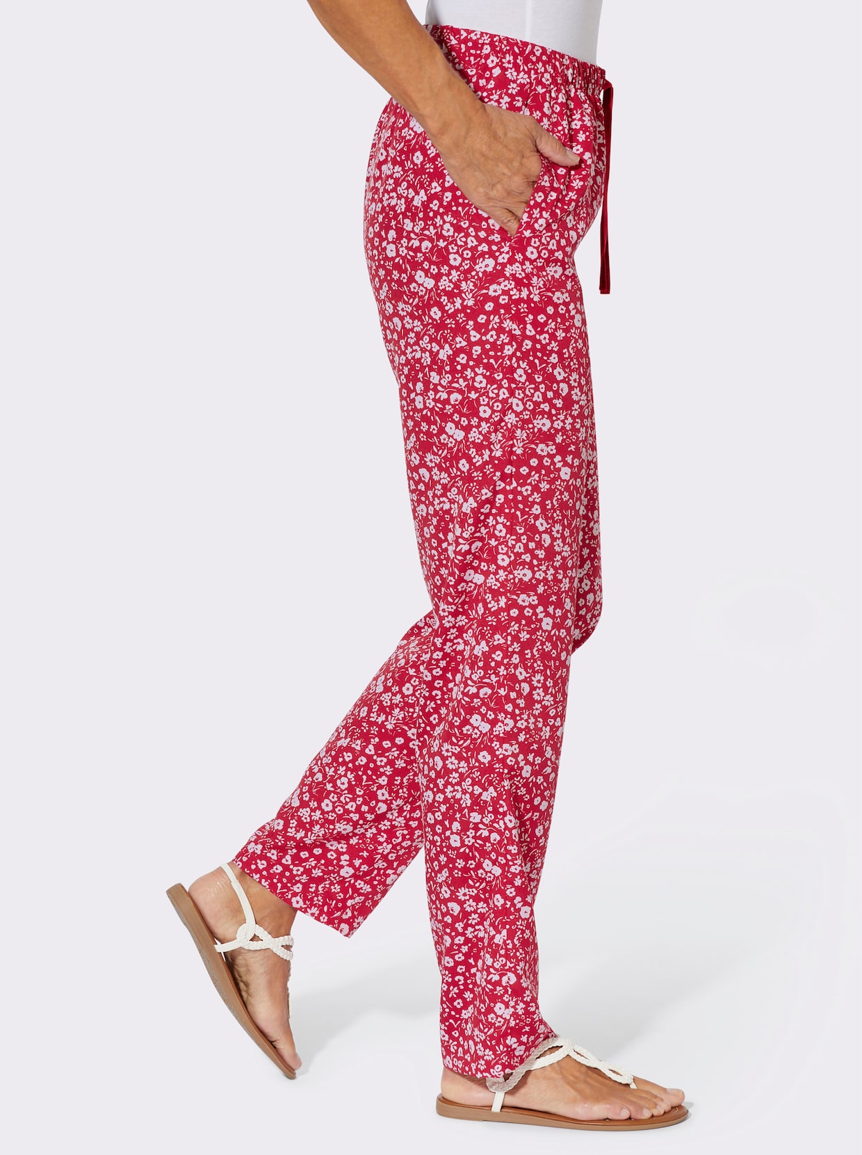 Schlupfhose in pflegeleichter Qualität - rot-weiß-bedruckt