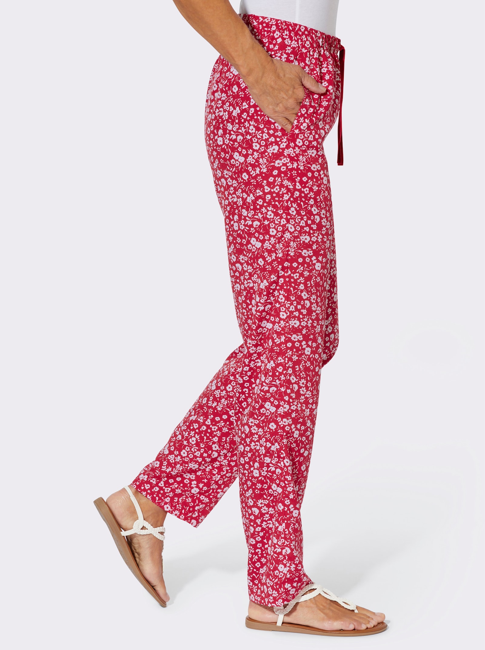 Byxa med resår i lättskött material - röd-vit, tryckt