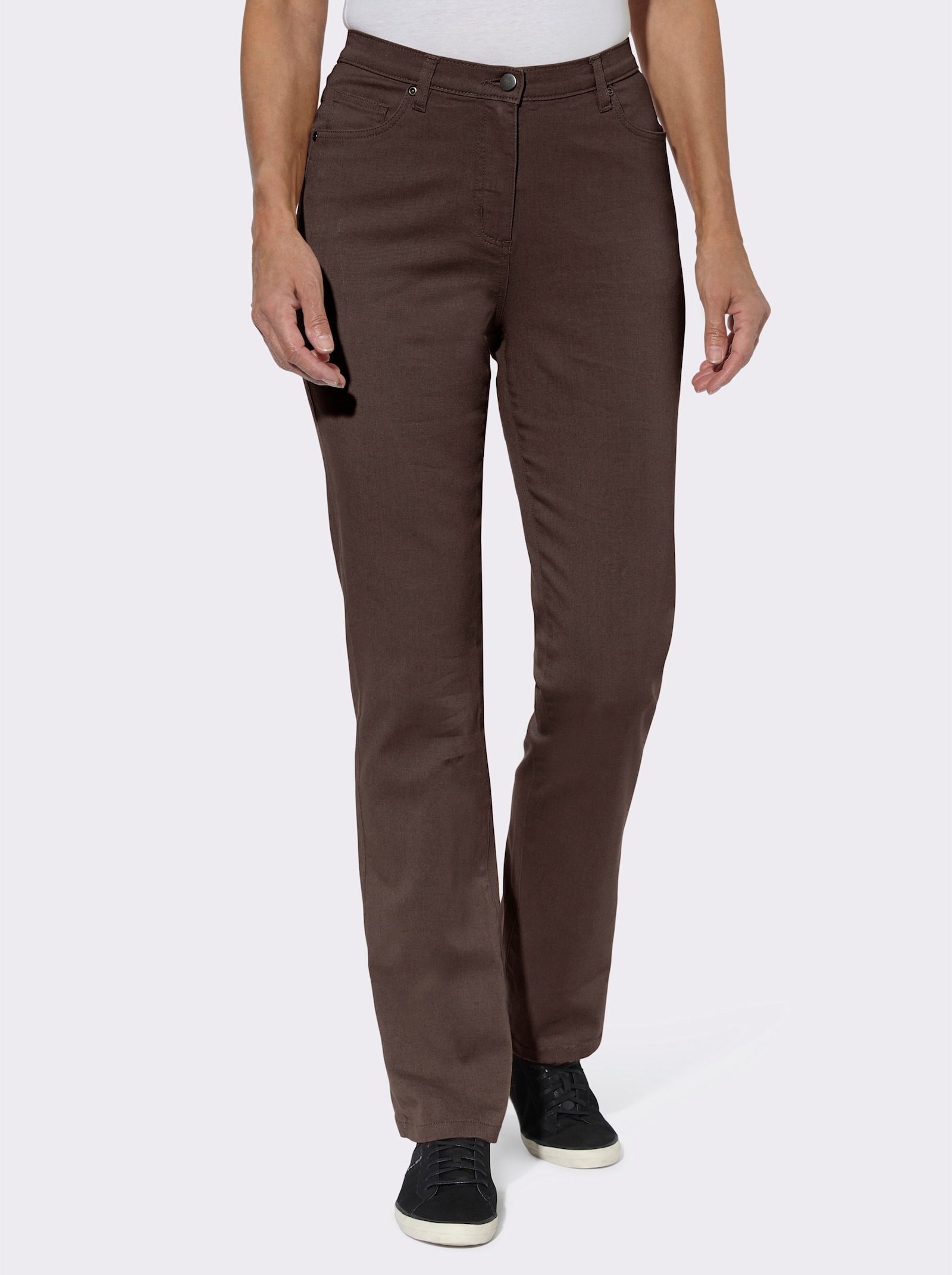 5-pocketjeans met geborduurd motief - chocolade