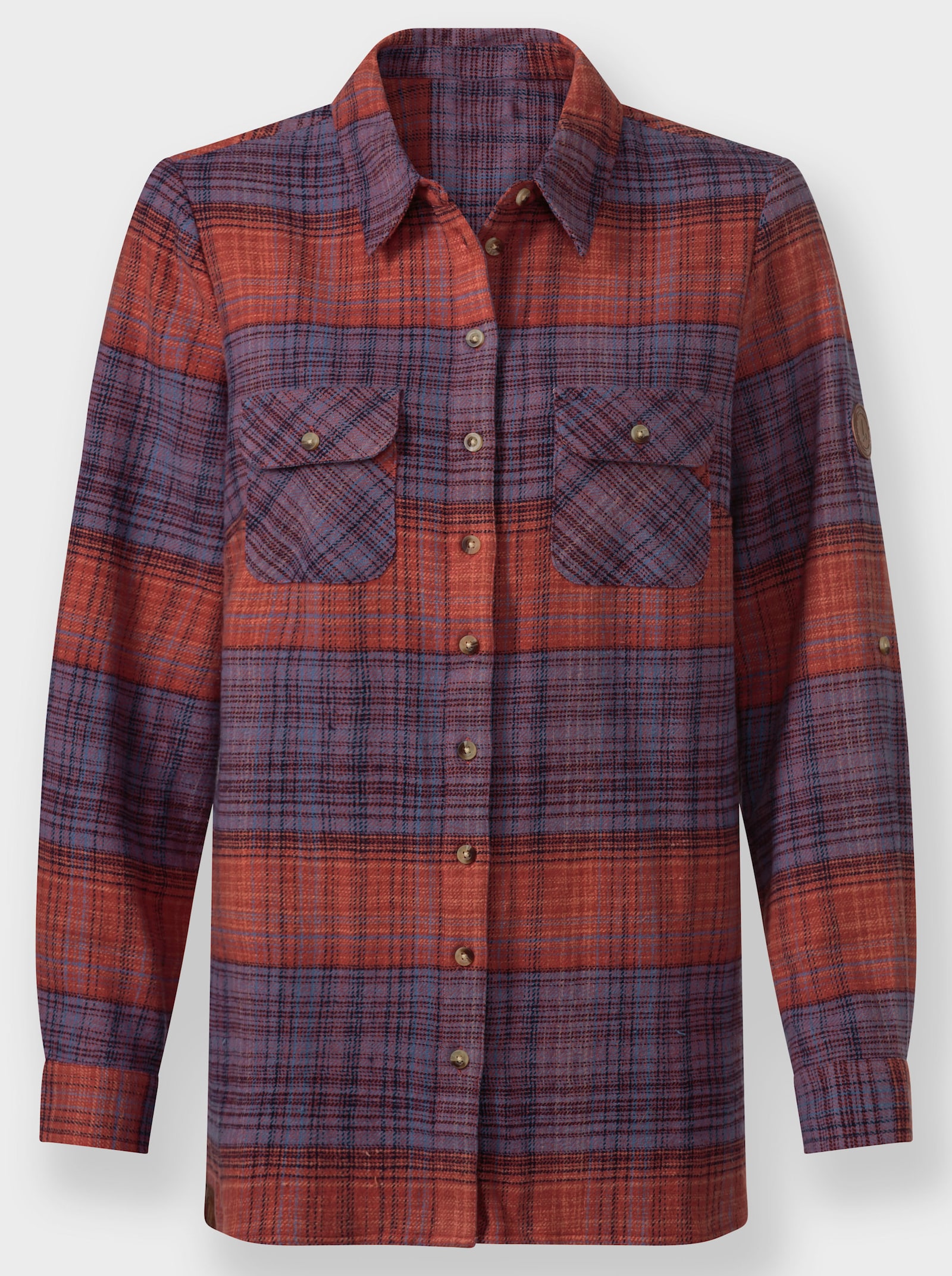 Flanellbluse im Karo-Muster - mittelblau-terra-kariert