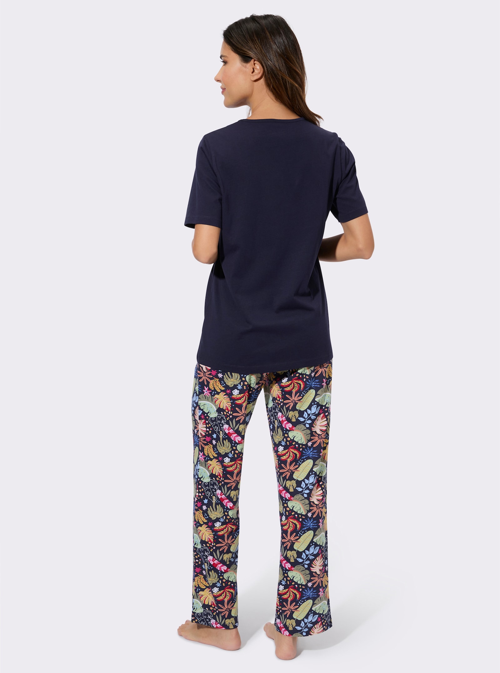 Schlafanzug mit Brusttasche - marine-bedruckt