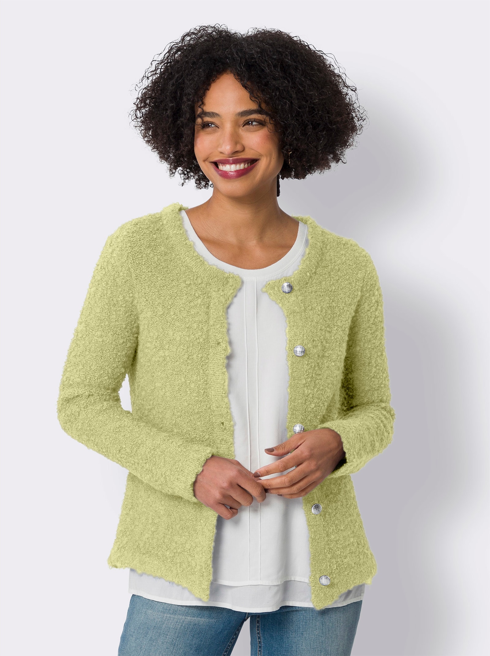 heine Strickjacke mit Schmuckknöpfen - lindgrün-meliert