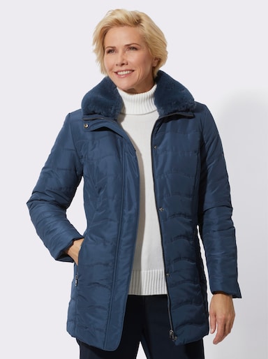Steppjacke mit Pelz-Imitat-Besatz - dunkelblau