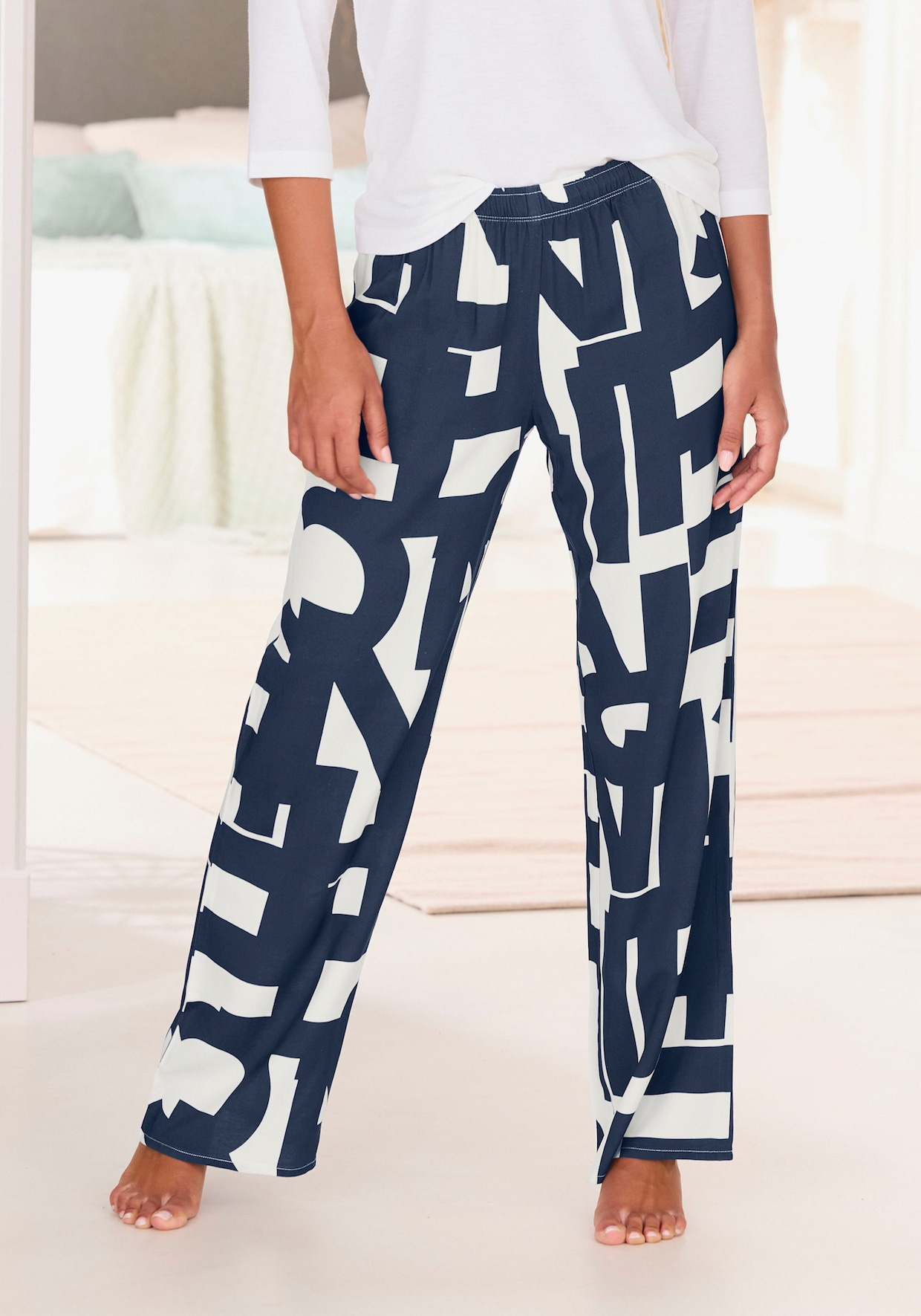 Pyjamahose - dunkelblau-weiß-gemustert