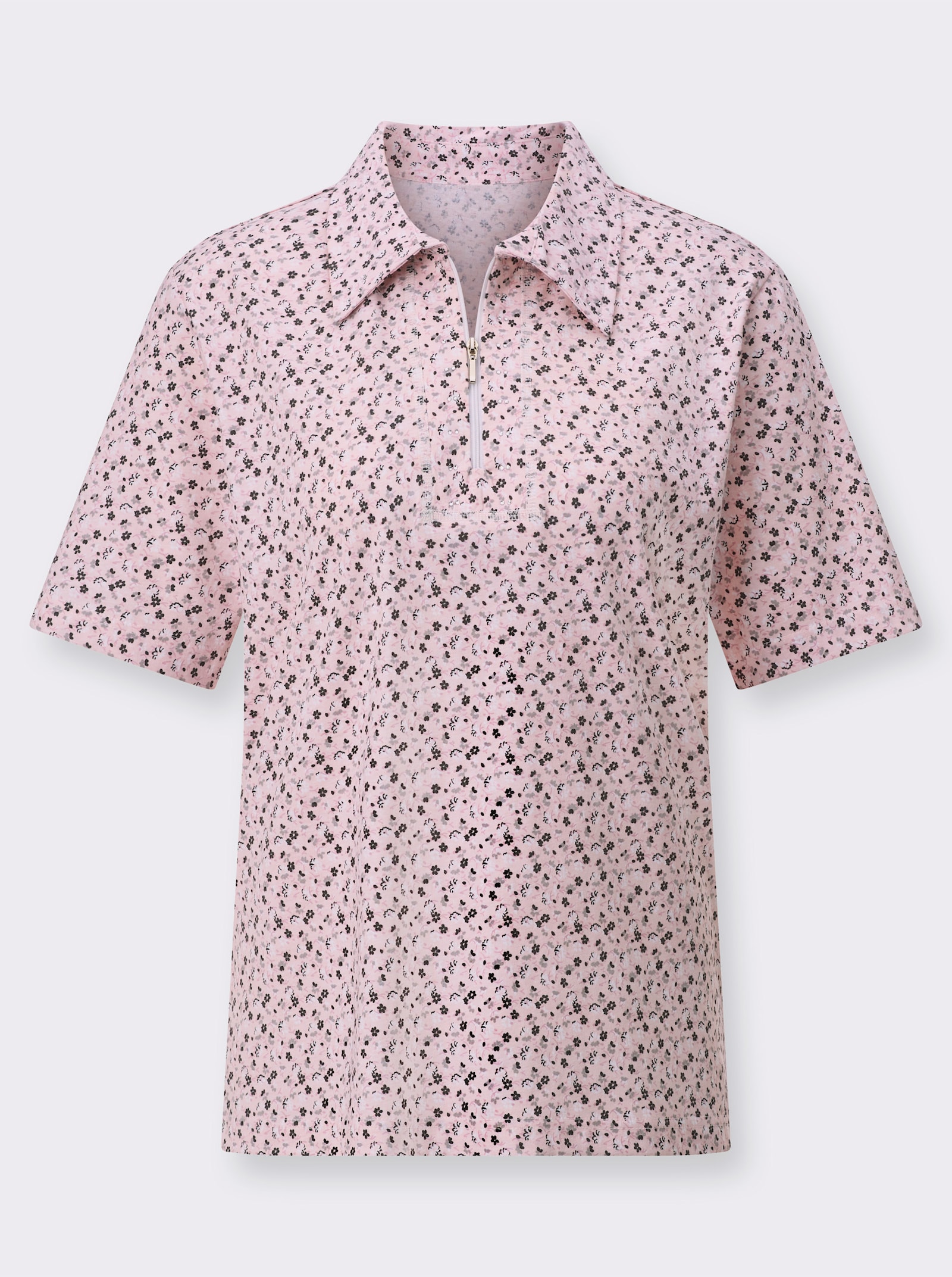 Poloshirt aus Baumwolle, bedruckt - hellrosé-weiss-bedruckt